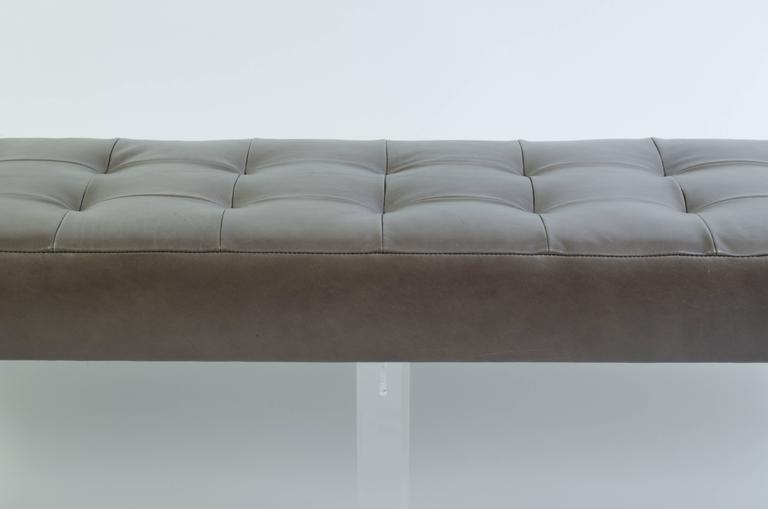 Lucite Prism Bench in Gunmetal Leather with Blind Tufting by Montage