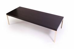 Astor Cocktail Table in Ebonized Walnut with Brass Legs by Montage, 60" x 24"