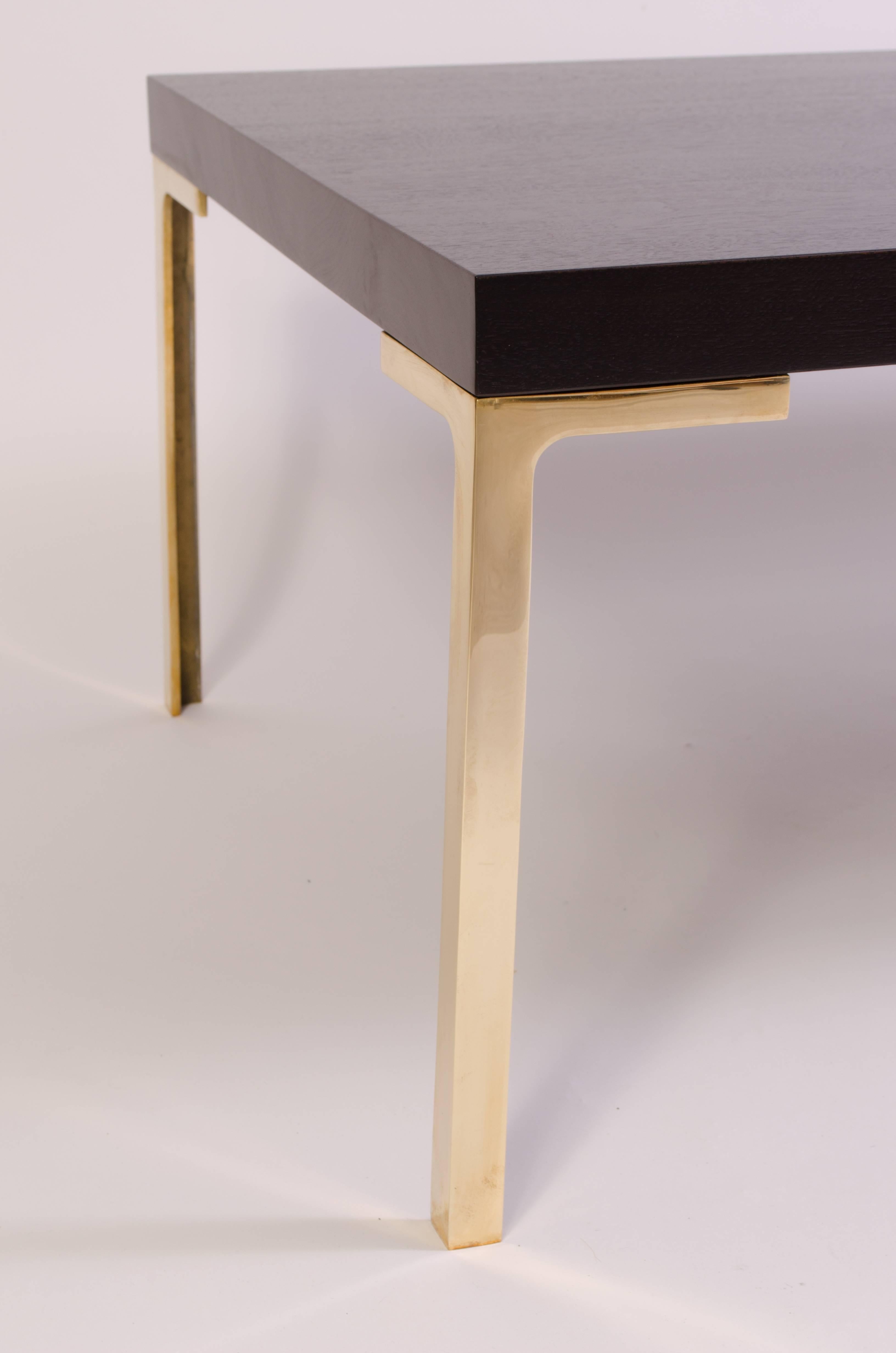 Modern Astor Cocktail Table in Ebonized Walnut with Brass Legs by Montage, 60