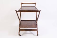Danish Folding Walnut Bar Cart with Serving Tray