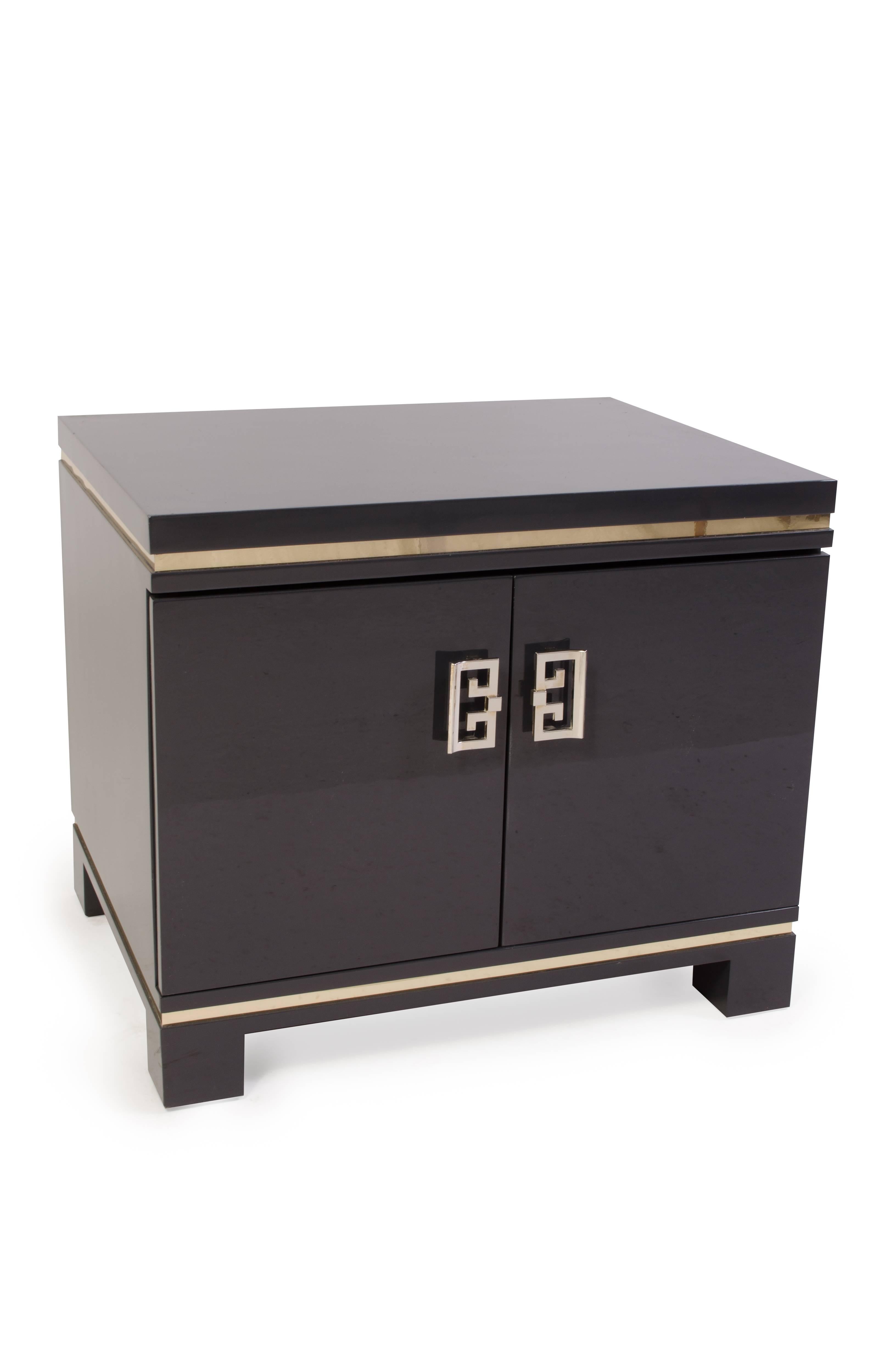 The perfect pair of nightstands with great Mid-Century style. Well proportioned design makes these perfect for both nightstands as well as side tables in a living space. Each with double door construction, an interior half shelf, top and bottom