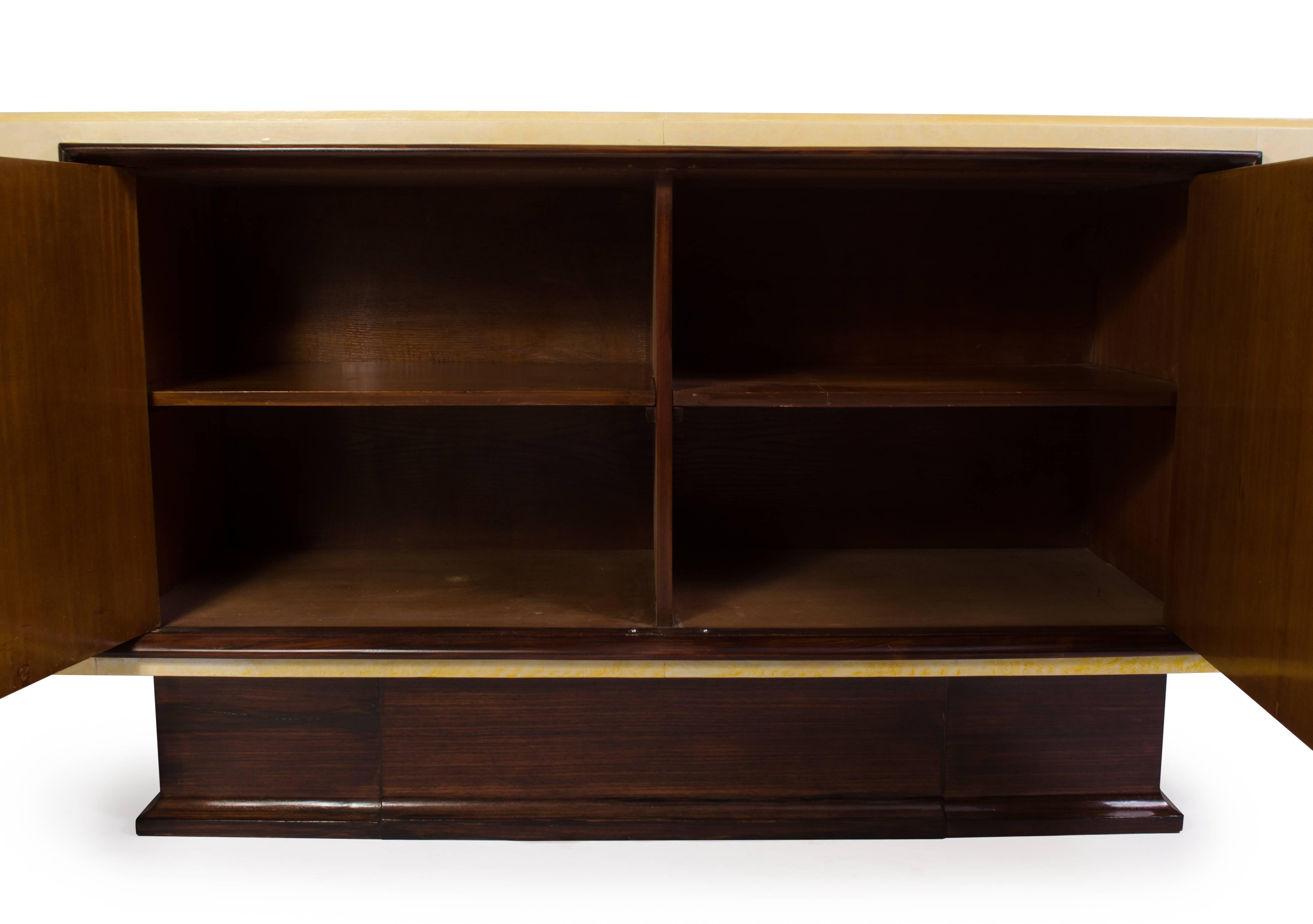 French Art-Deco Vellum & Mahogany Sideboard Attributed to Paul Dupré-Lafon