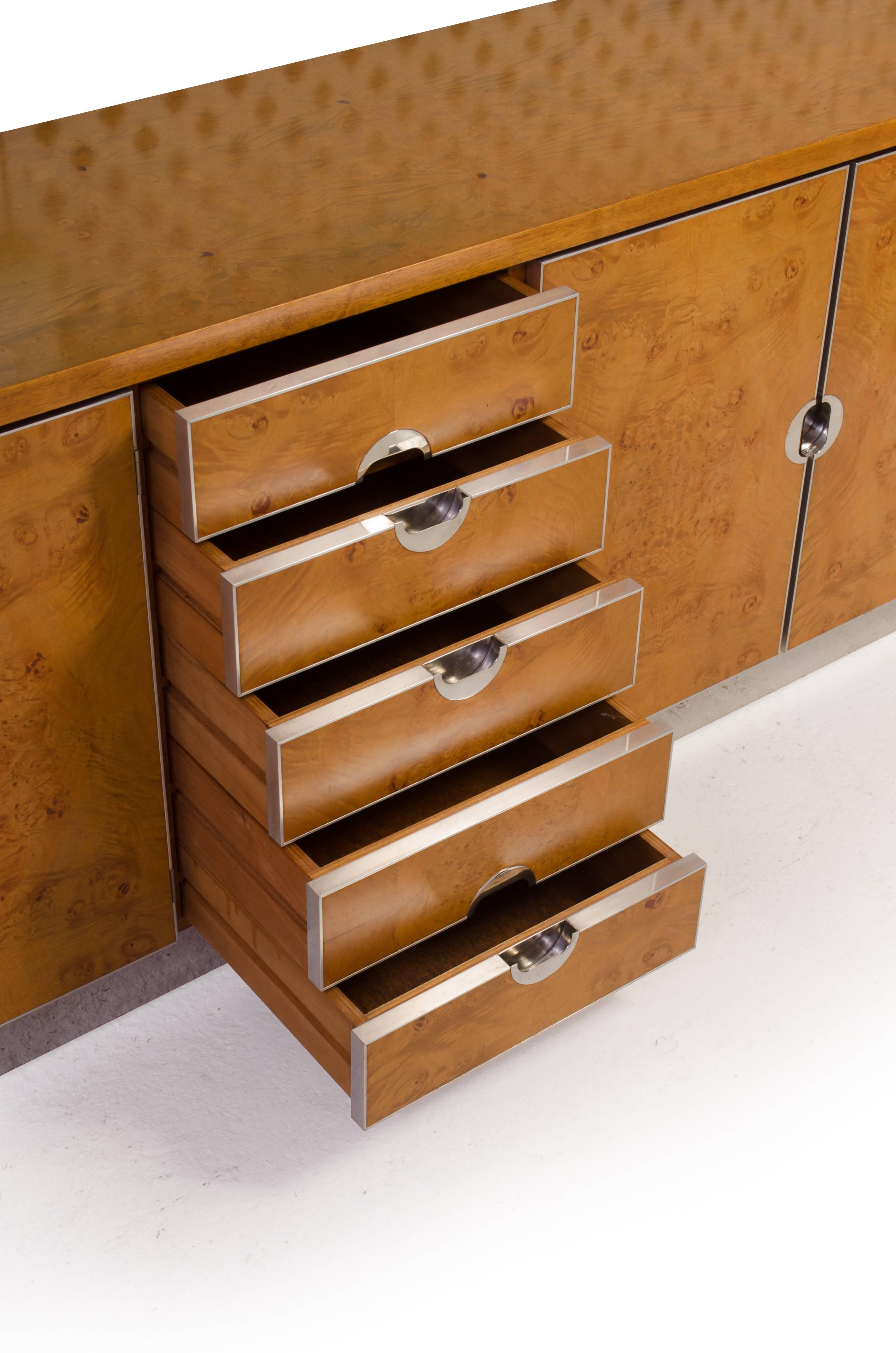 Mid-Century Modern Custom German Burlwood and Steel Credenza