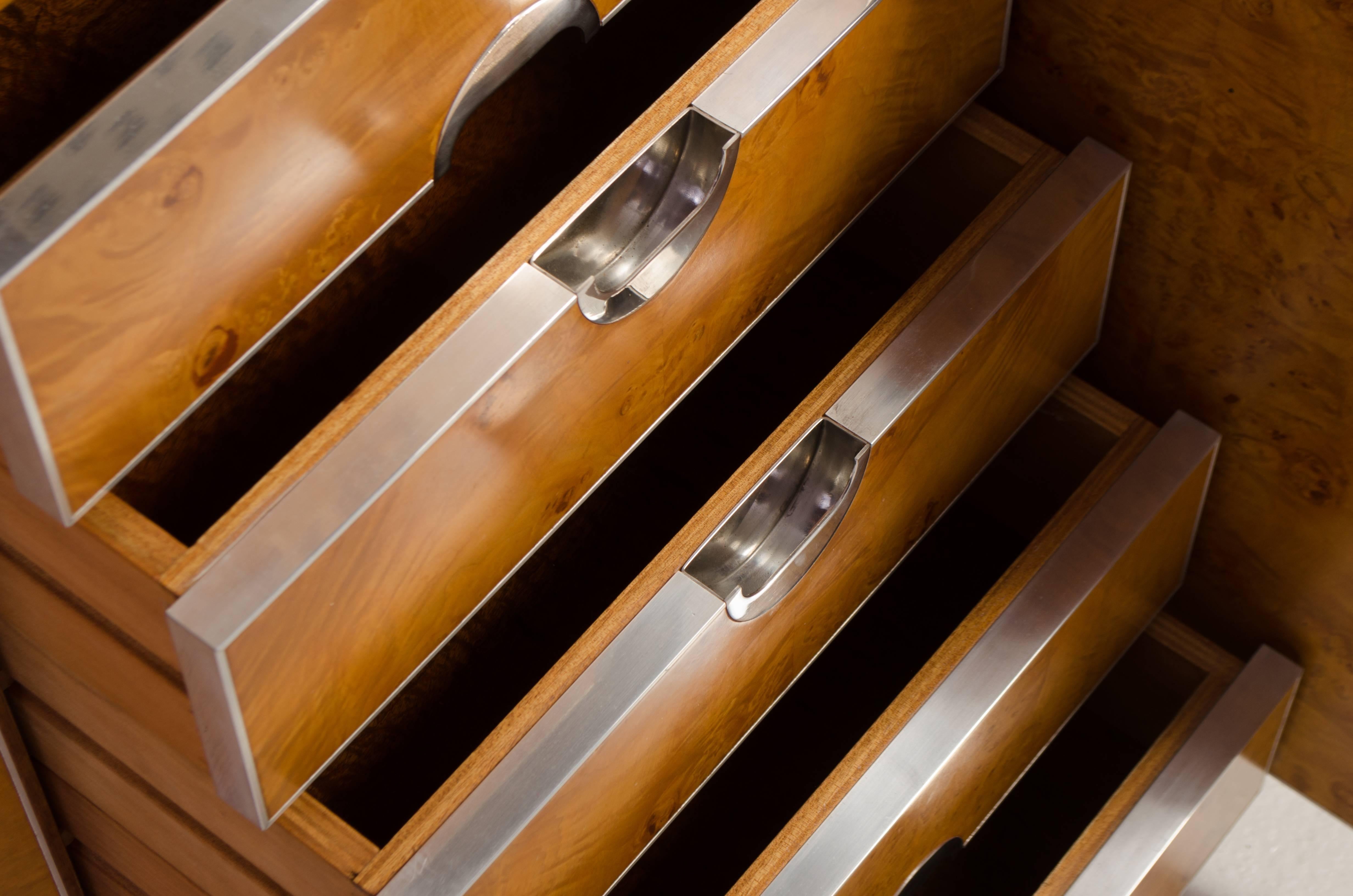 Polished Custom German Burlwood and Steel Credenza