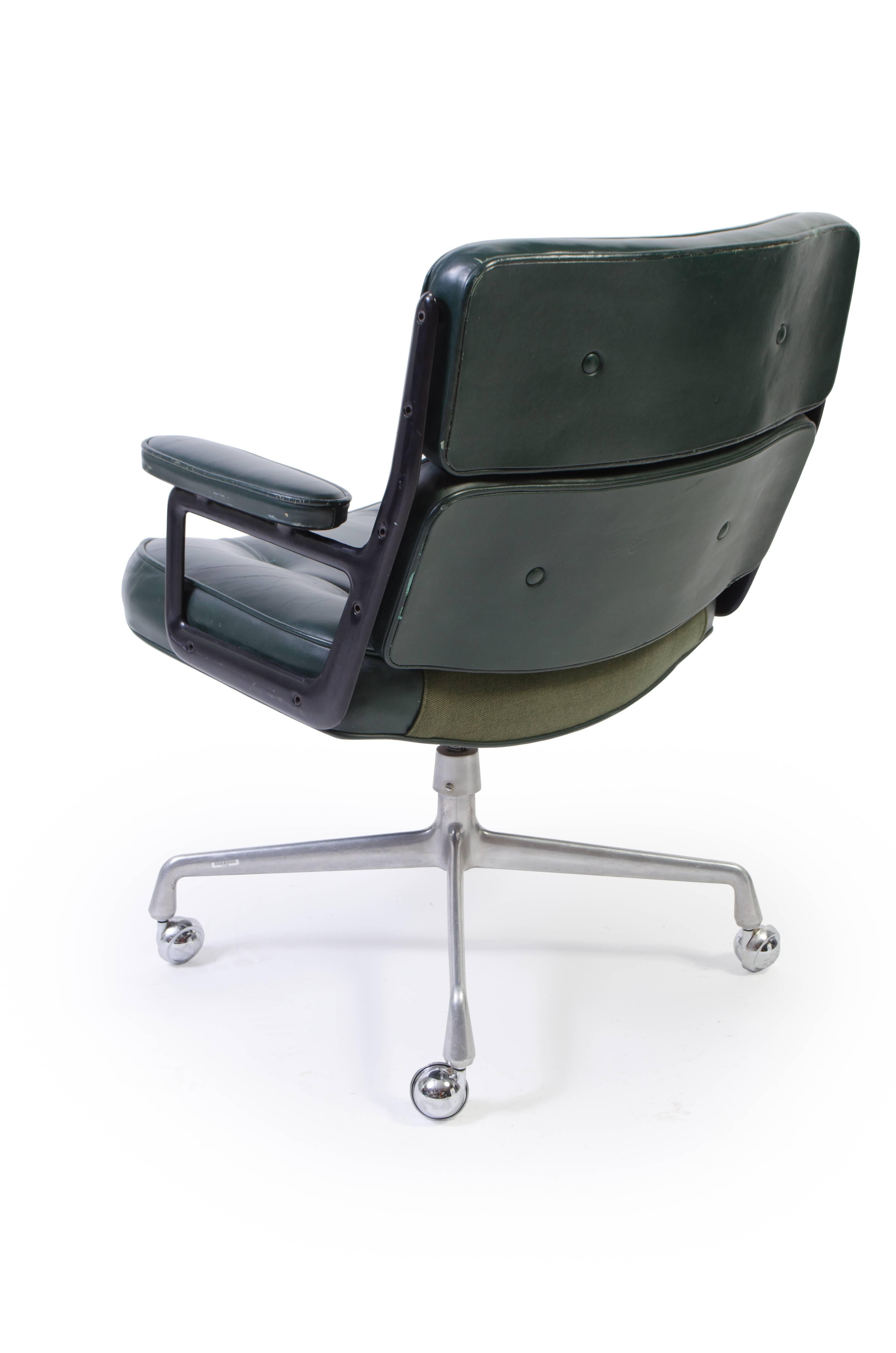Mid-Century Modern Time Life Chair by Eames for Herman Miller in Green Leather