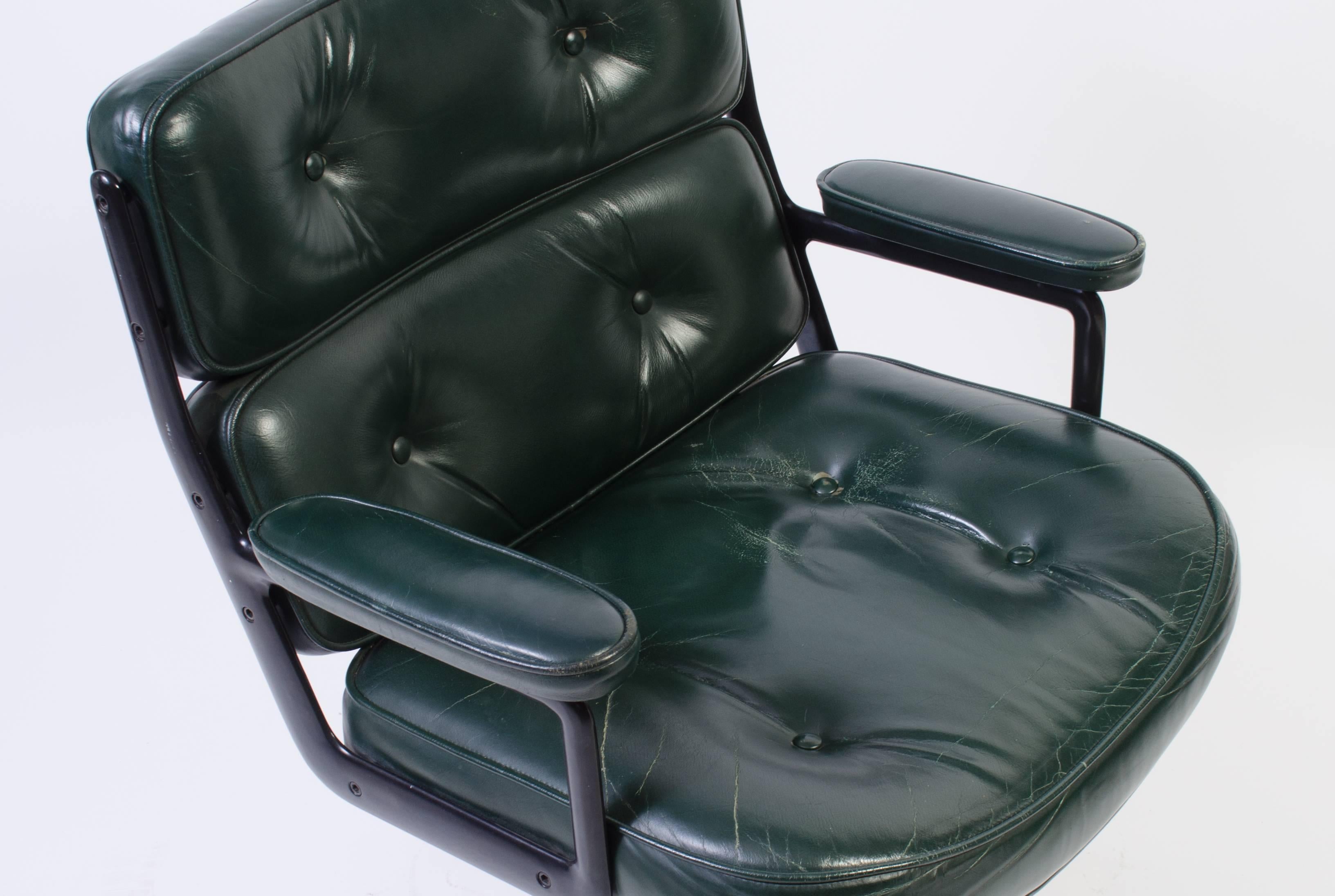 Aluminum Time Life Chair by Eames for Herman Miller in Green Leather