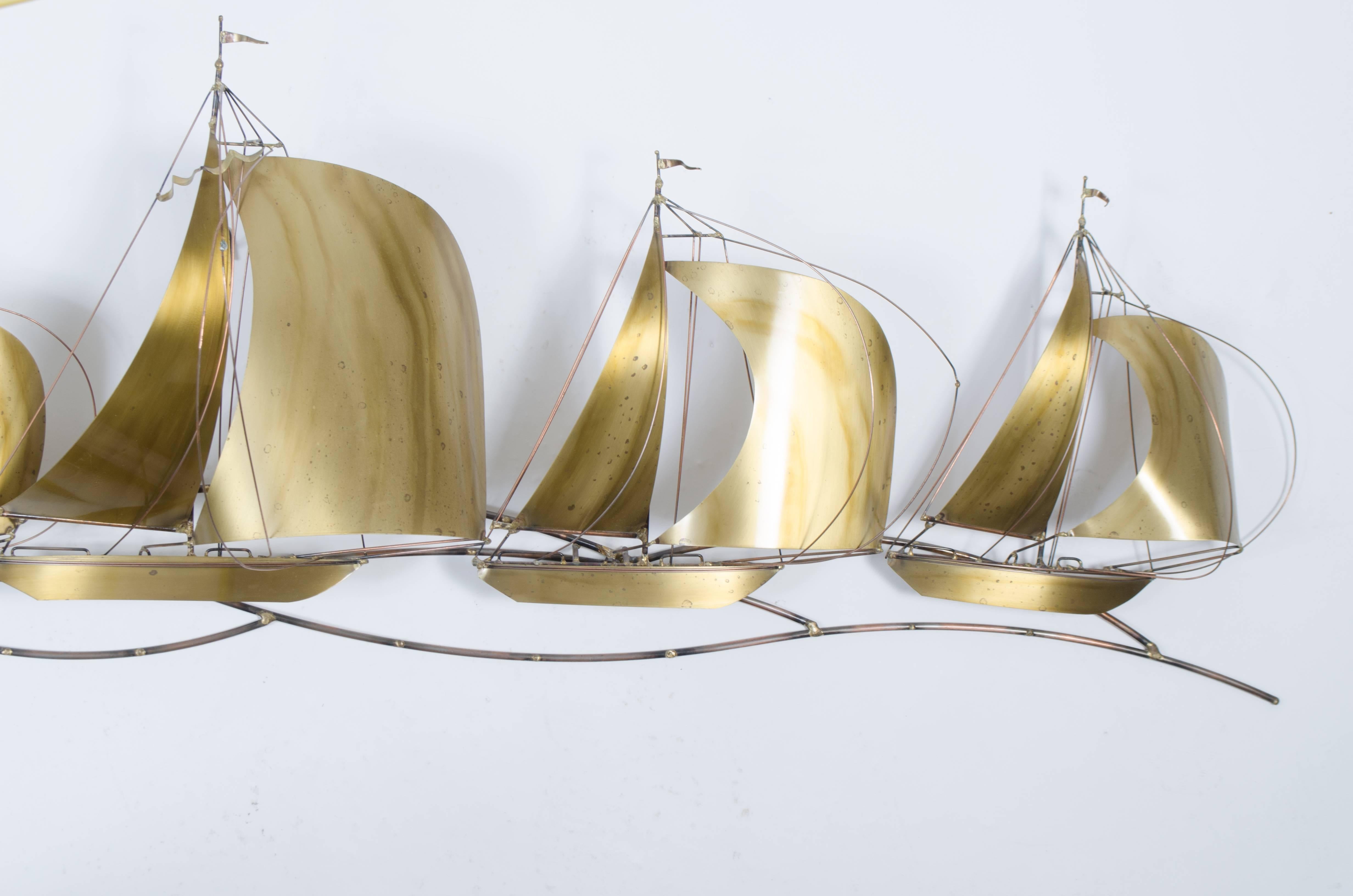 Mid-Century Modern Brass Sailboat Regatta by C. Jere