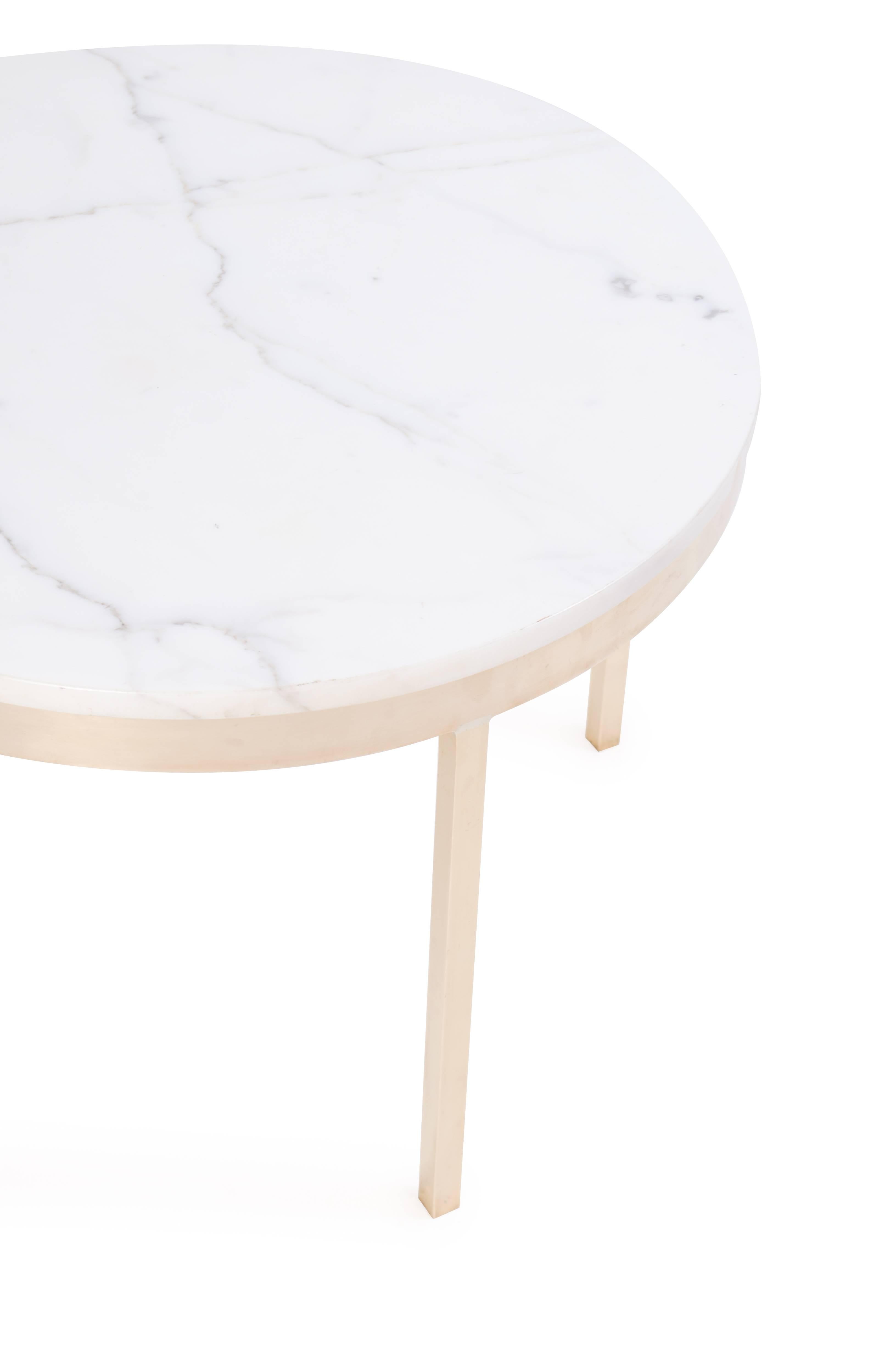 Mid-Century Modern Brass and Marble Round Accent Table by Nicos Zographos