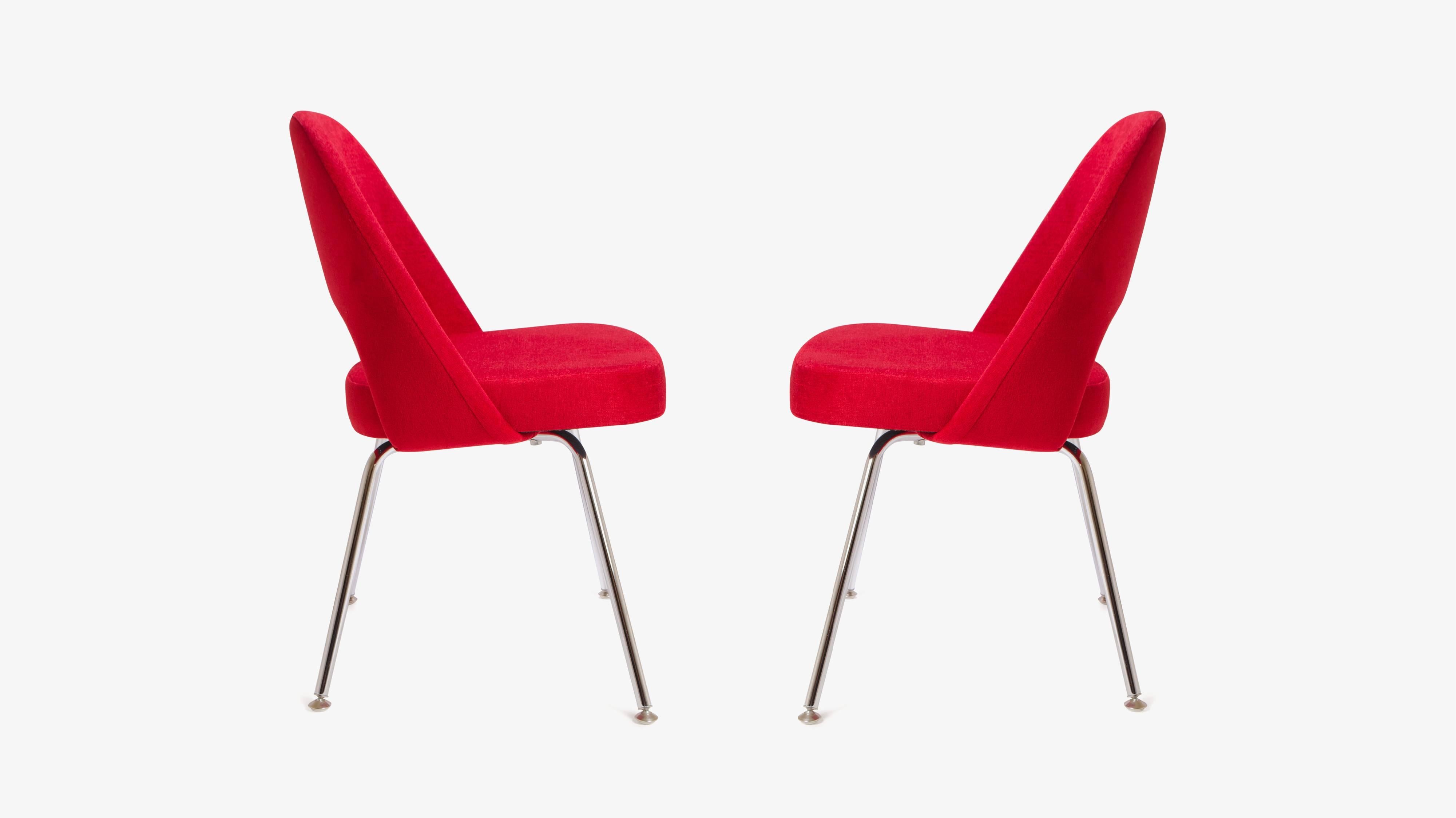 Mid-Century Modern Saarinen for Knoll Executive Armless Chairs in Original Knoll Fire-Red, Pair