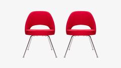 Saarinen for Knoll Executive Armless Chairs in Original Knoll Fire-Red, Pair