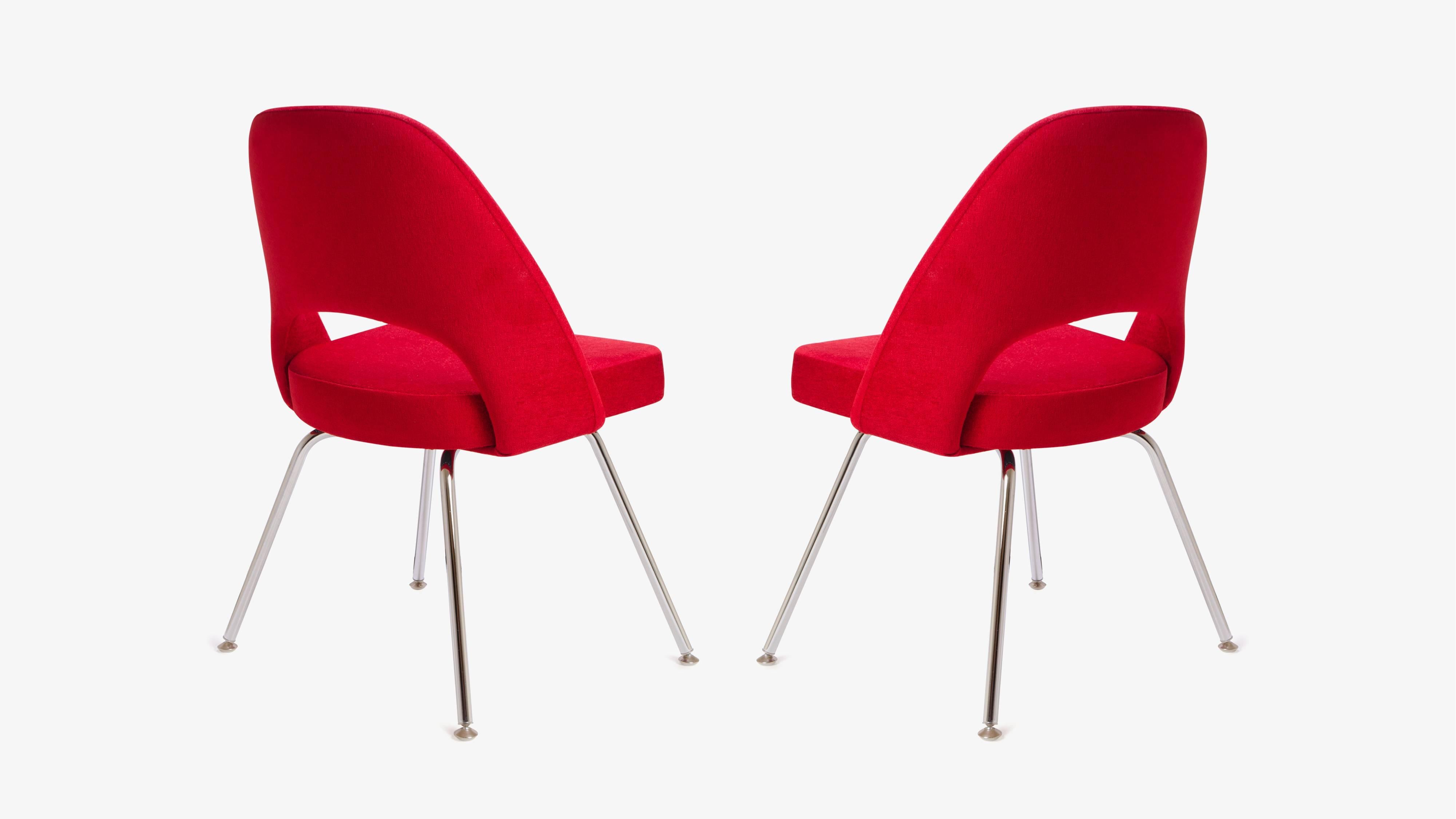 American Saarinen for Knoll Executive Armless Chairs in Original Knoll Fire-Red, Pair