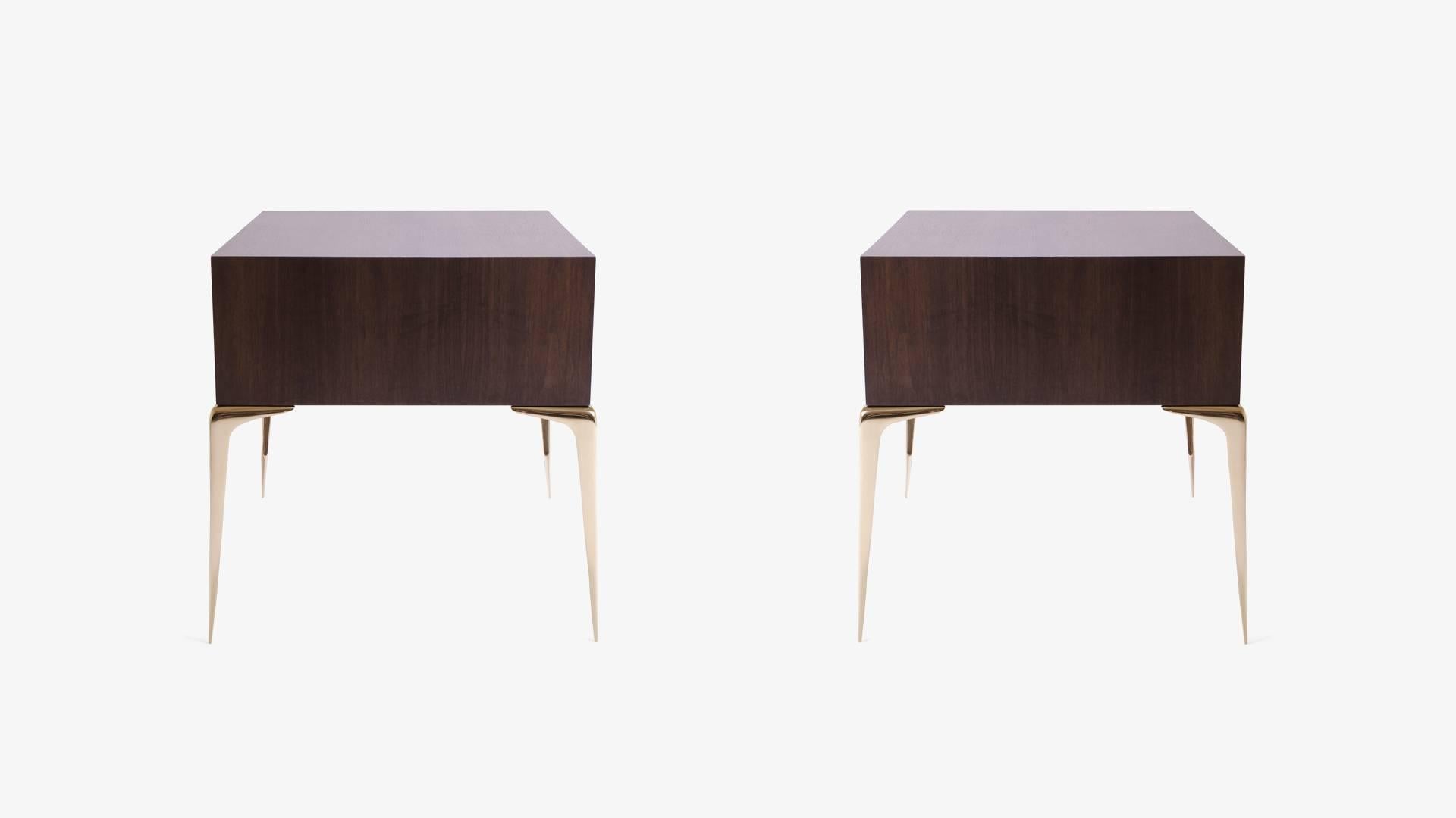 Mid-Century Modern Colette Brass Nightstands in Ebony and Ivory by Montage, Pair