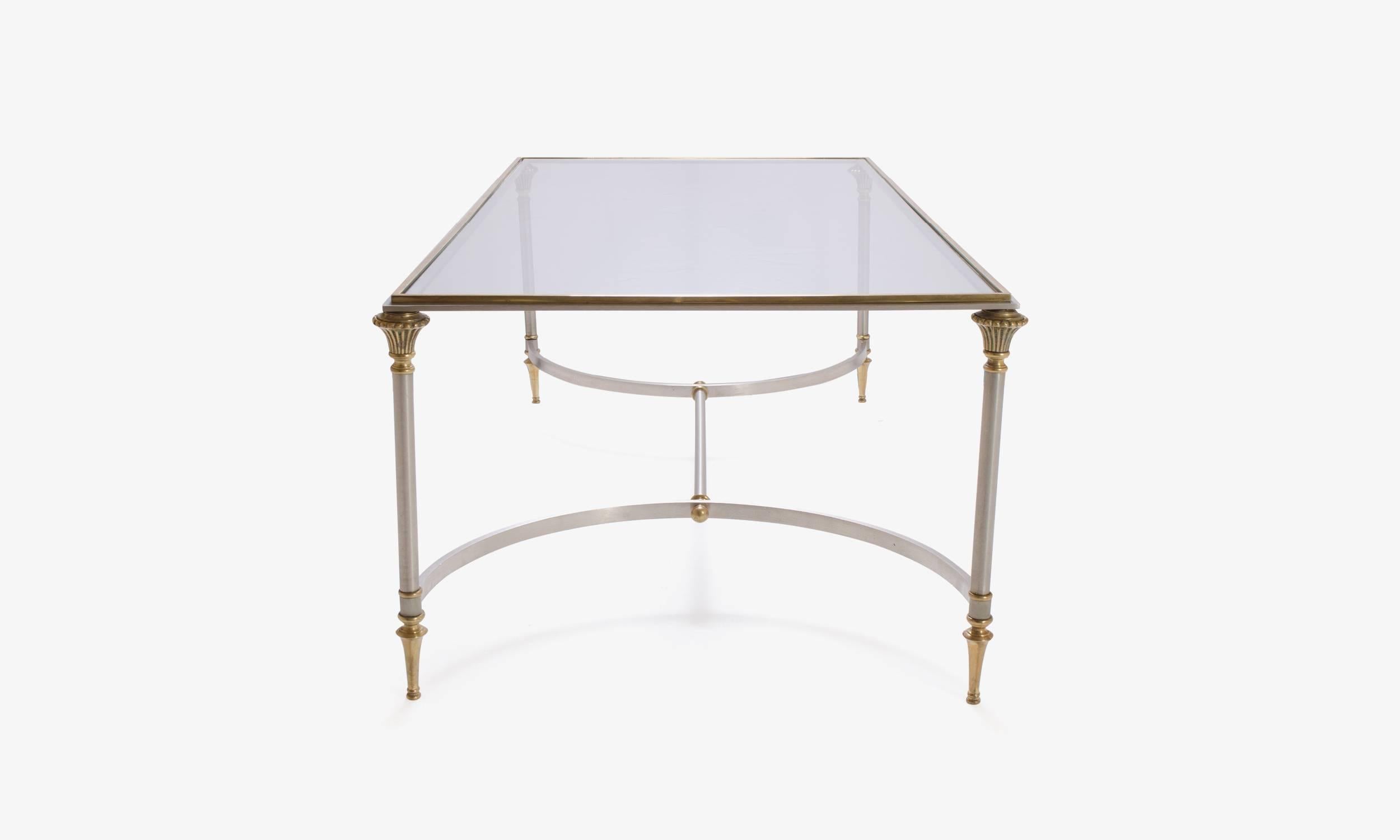 Hollywood Regency Brass and Steel Cocktail Table in the Manner of Maison Jansen