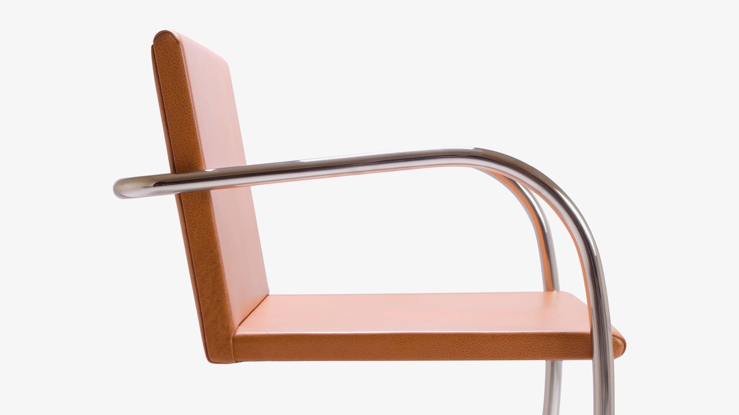 Mies Van Der Rohe for Knoll Brno Tubular Thin-Pad Chairs in Caramel Leather Pair In Excellent Condition In Wilton, CT