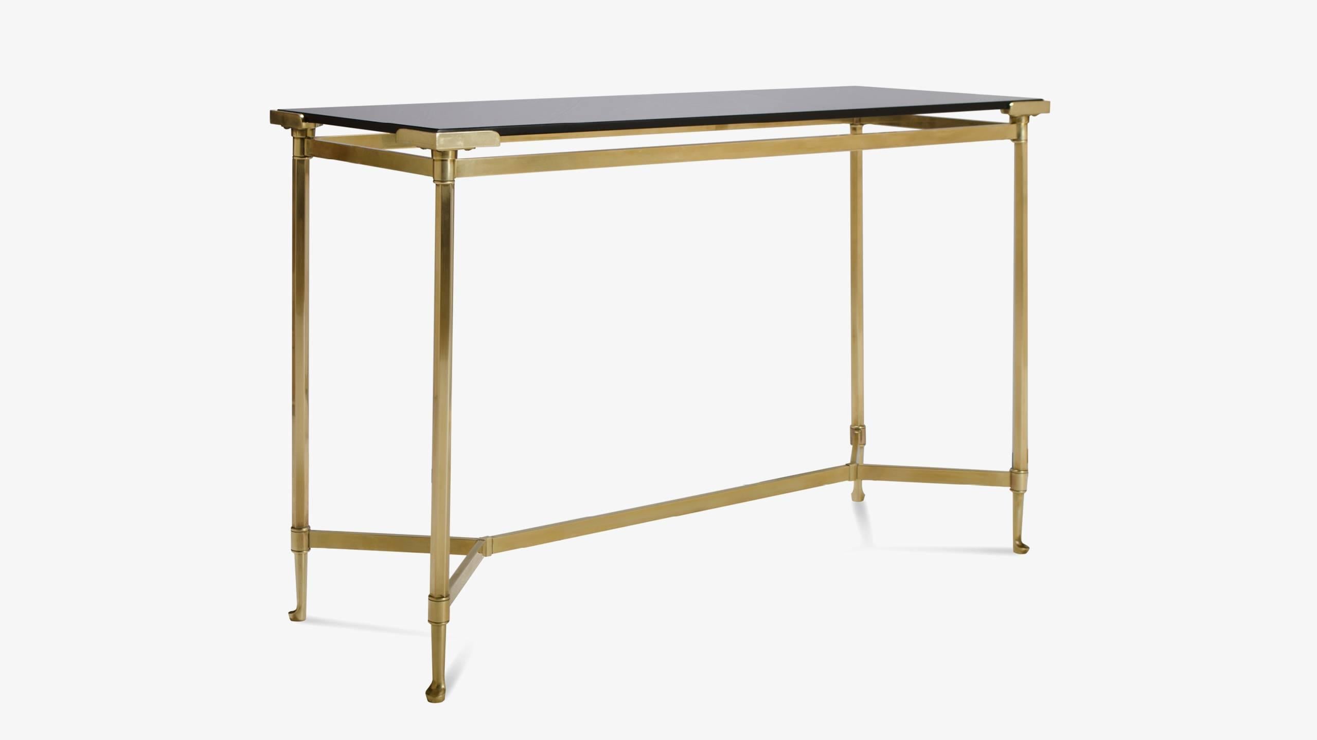 Mid-Century Modern French Brass Console with Floating Smoked Glass