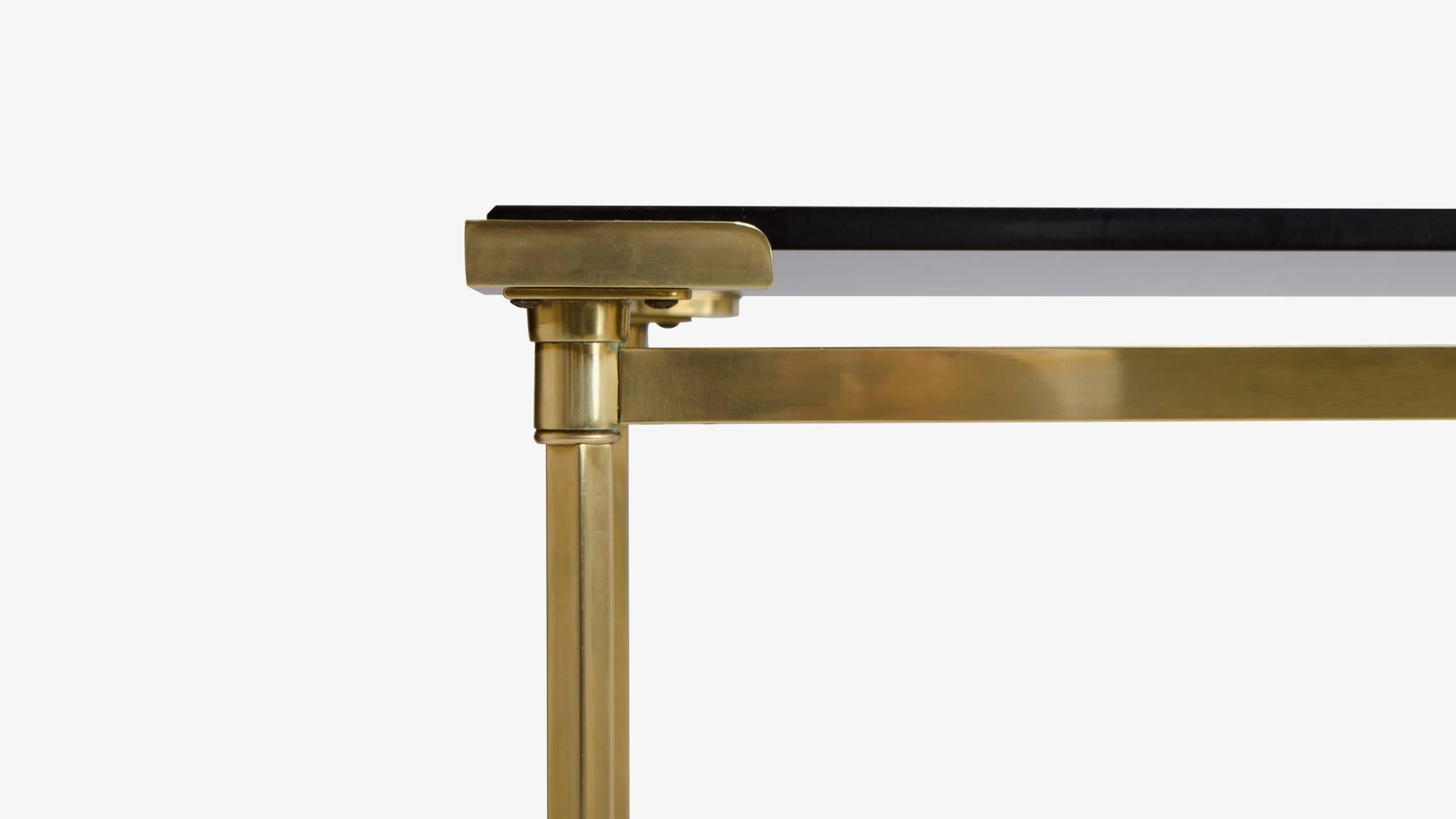 Cast French Brass Console with Floating Smoked Glass