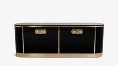 Ebony Lacquer and Polished Brass Credenza by Mastercraft