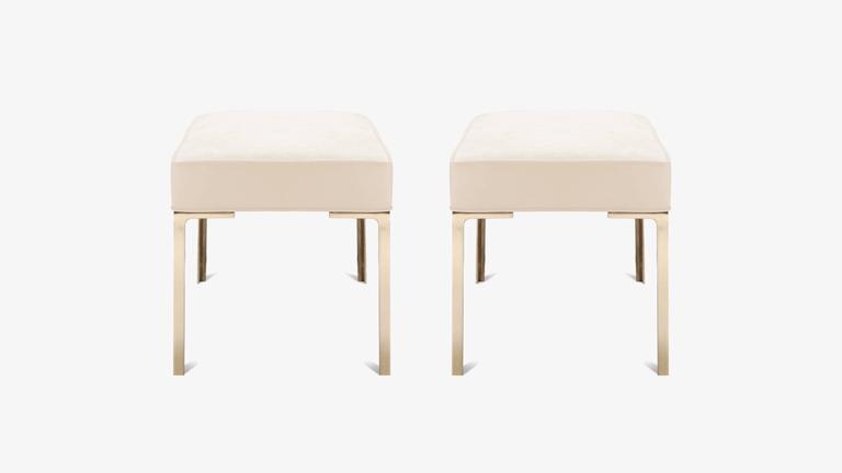 Astor Brass Ottomans in Bone Luxe-Suede by Montage, Pair For Sale at ...