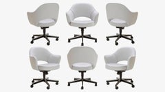 Saarinen Executive Arm Chairs in Fog Luxe Suede, Swivel Base - Set of 6