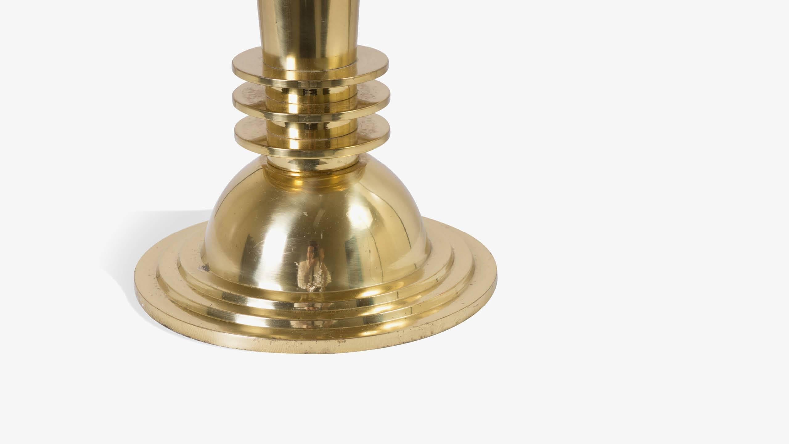 Art Deco Brass Lamps with Frosted Glass Globes, Pair In Excellent Condition In Wilton, CT