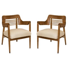 Pair of Mid-Century Open Louvered Arm Chairs by Bl Marble Chair Co