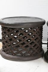Cameroon Side Tables, Ottomans Pair