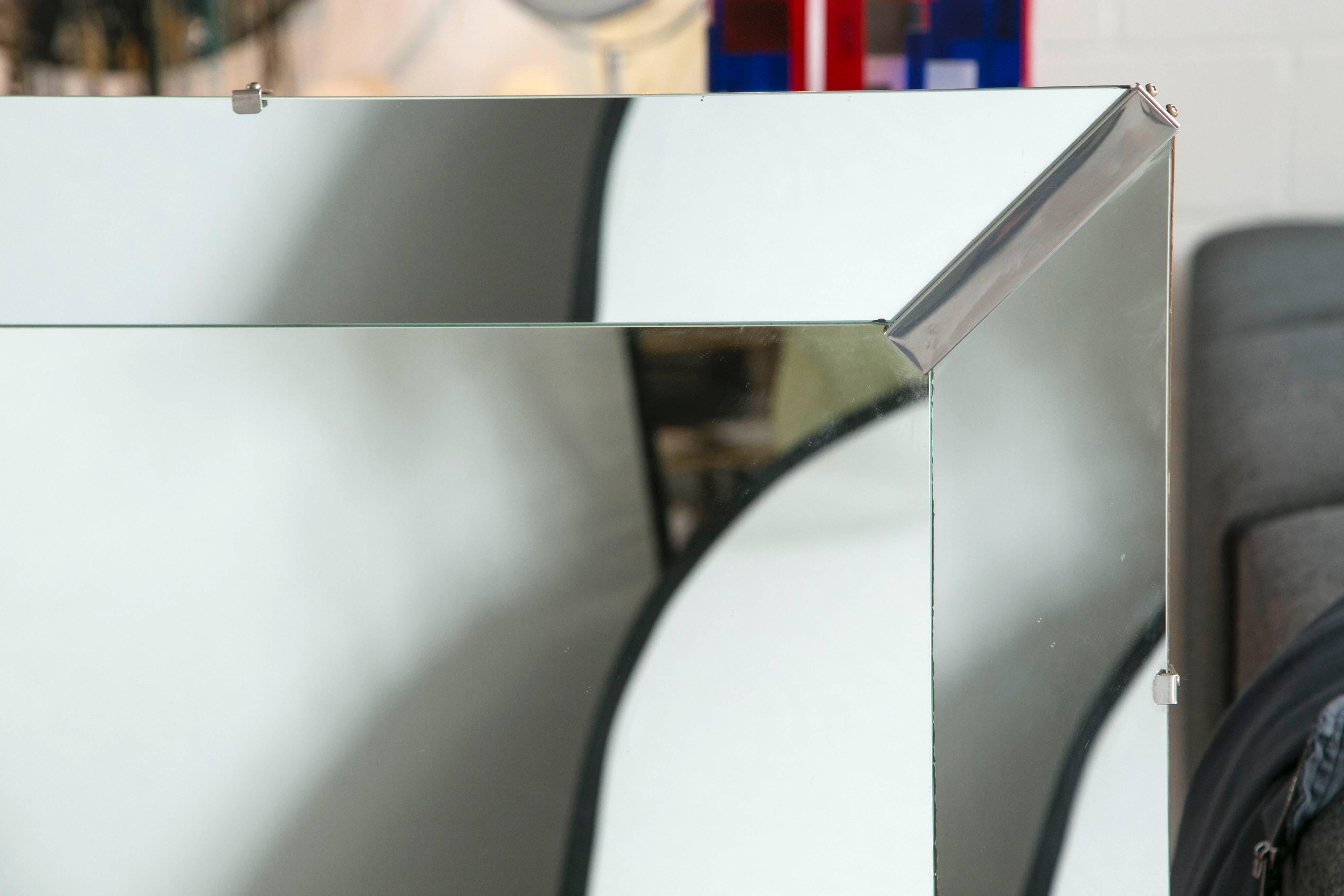 Beveled Rectangular Stepped Mirror with Chrome Accents In Good Condition In Wilton, CT