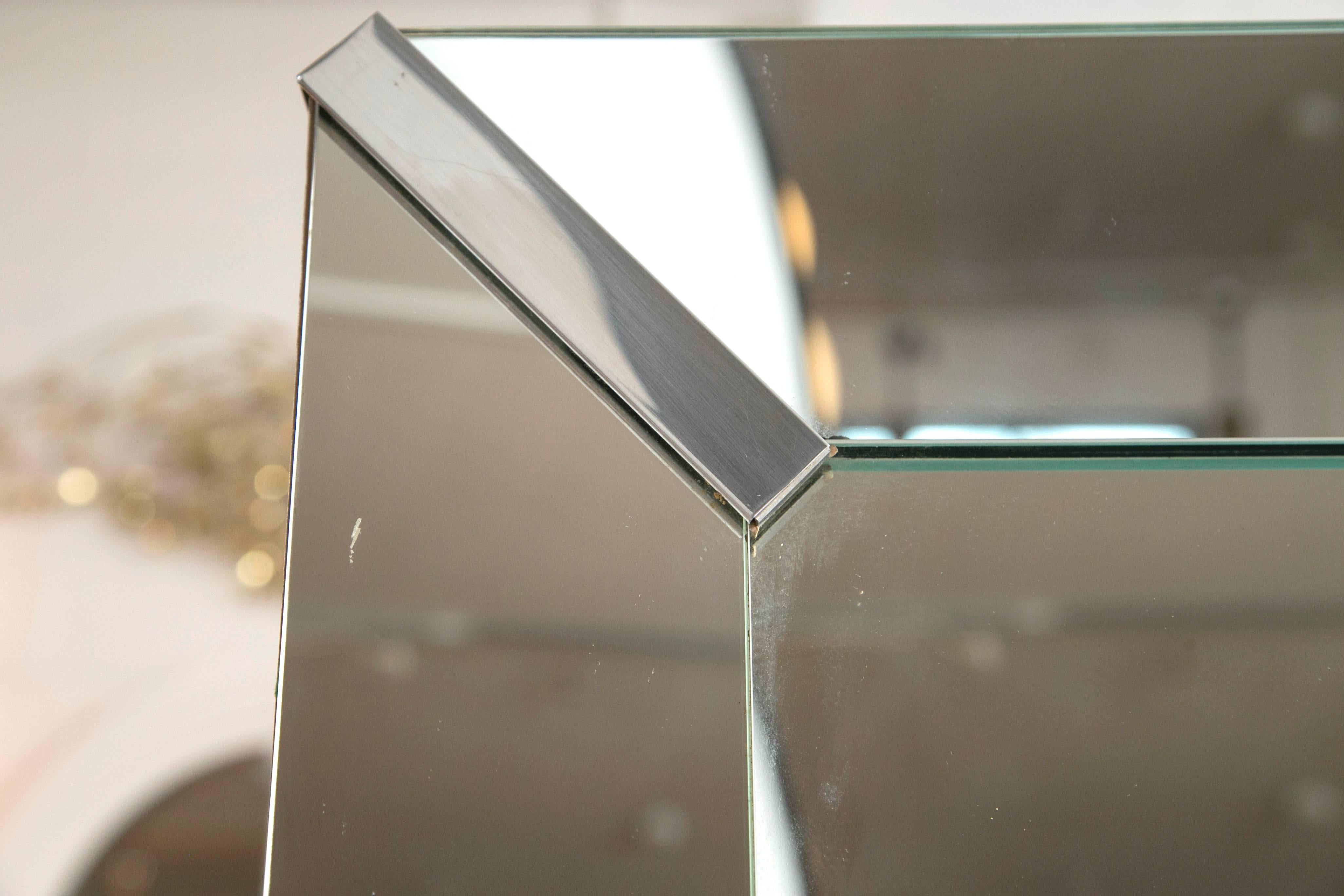 American Beveled Rectangular Stepped Mirror with Chrome Accents