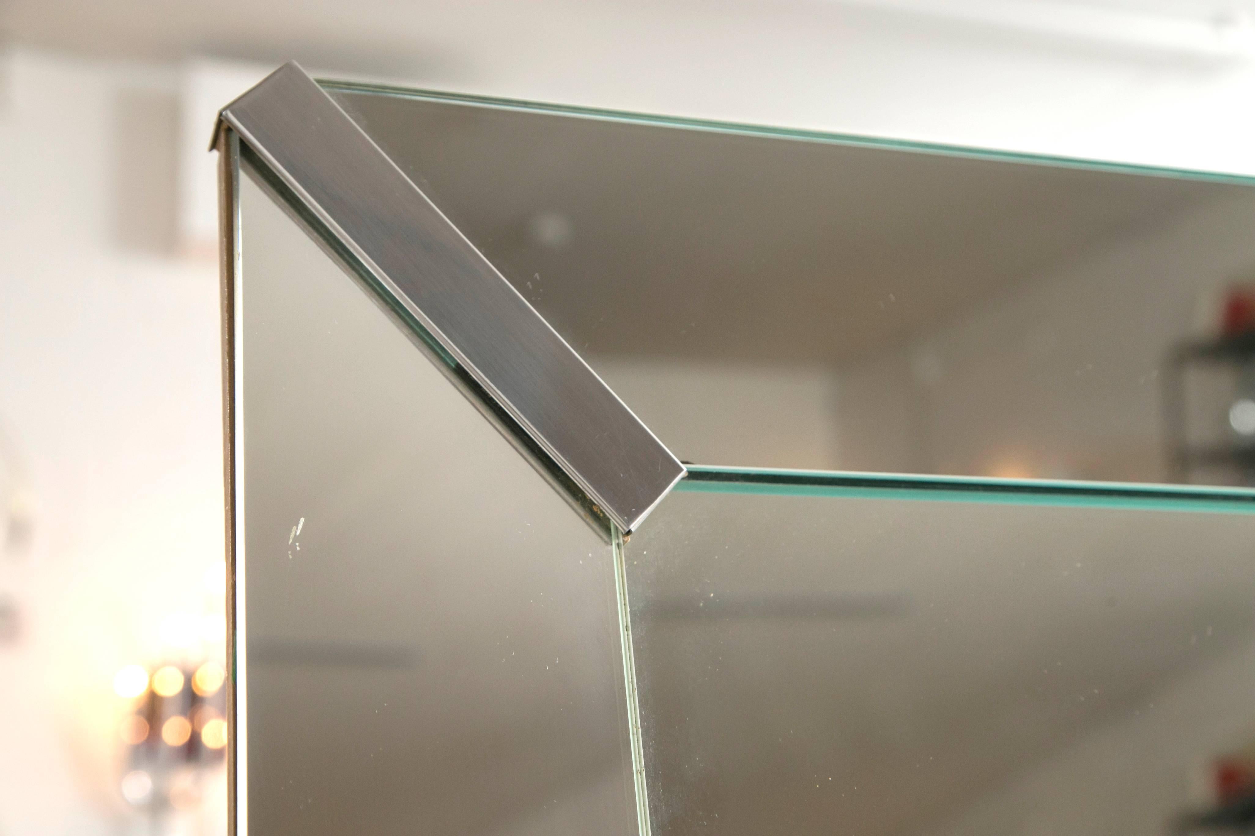 Late 20th Century Beveled Rectangular Stepped Mirror with Chrome Accents