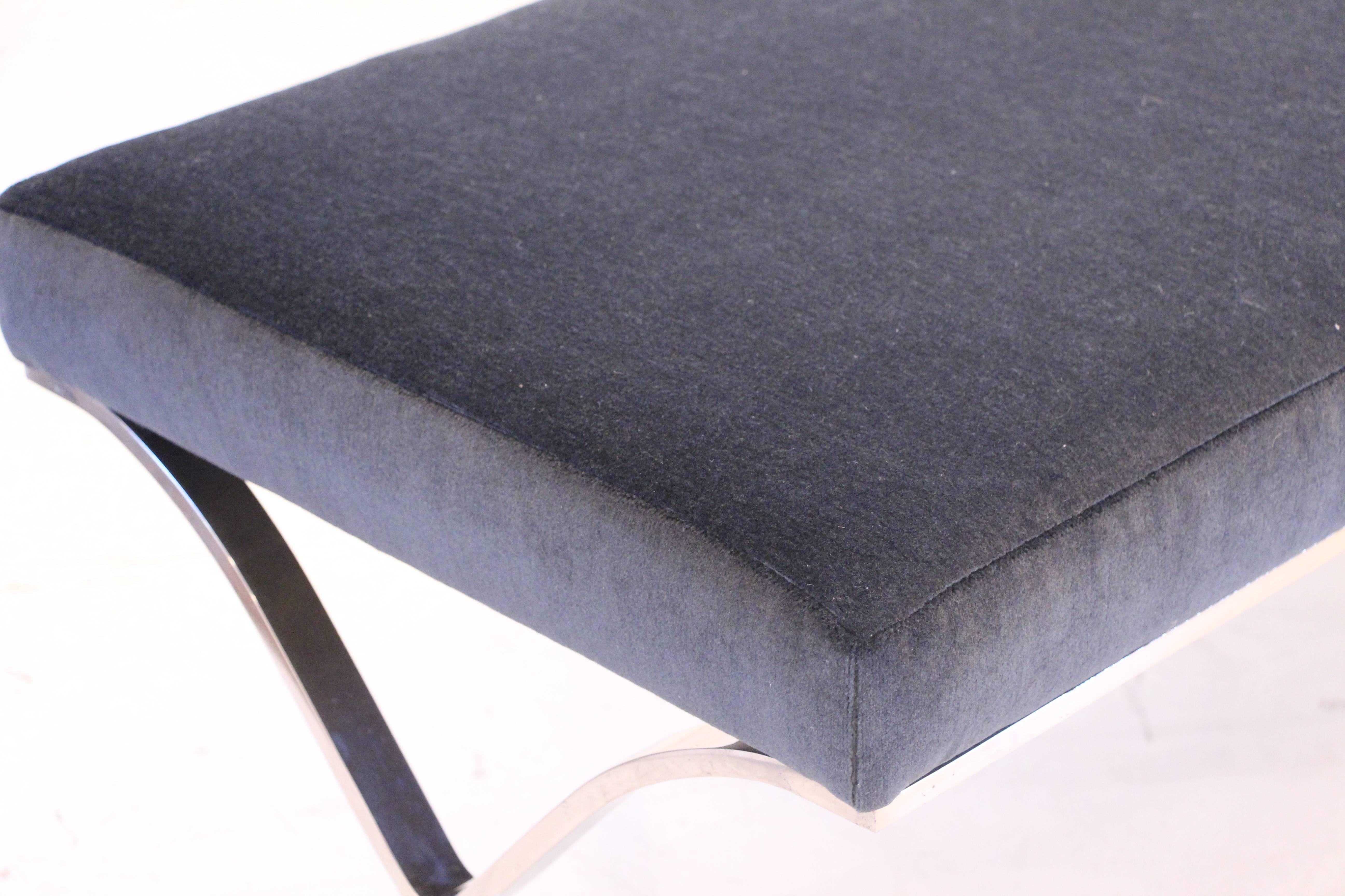 Brueton Chrome Base X-Bench in Midnight Blue Mohair 1