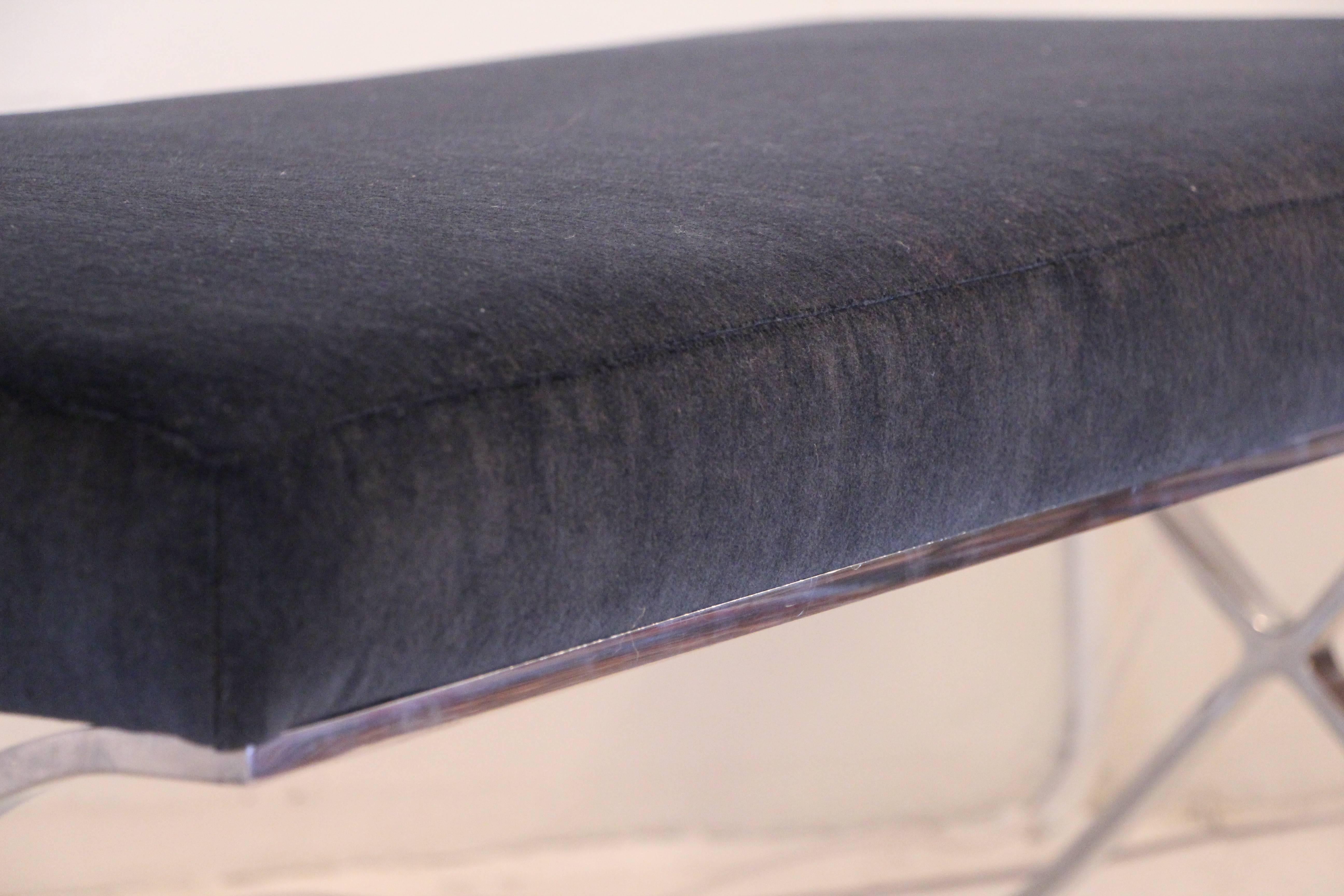 Brueton Chrome Base X-Bench in Midnight Blue Mohair 2