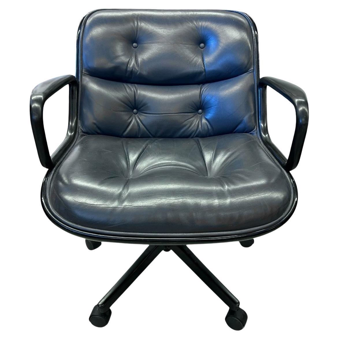 Knoll Pollock Executive Chair in Original Navy Blue, Leather, Matte Black Frame