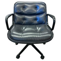 Silla Knoll Pollock Executive Azul Marino Original, Piel, Estructura Negro Mate