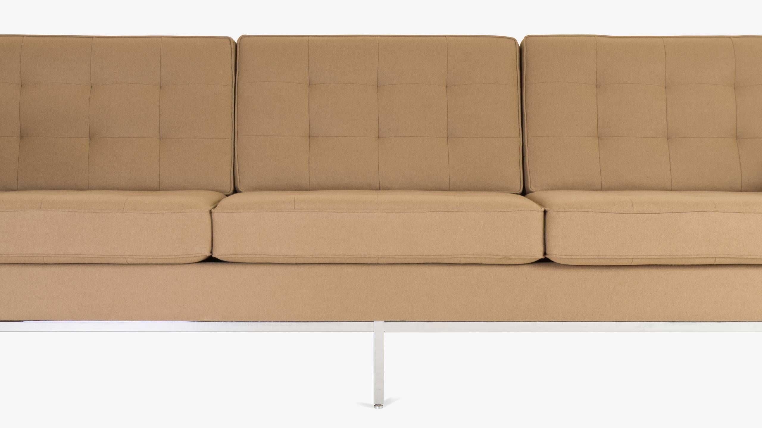 Mid-Century Modern Florence Knoll Sofa in Camel Wool Flannel