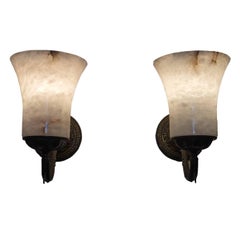 Pair of Alabaster Torch Sconces