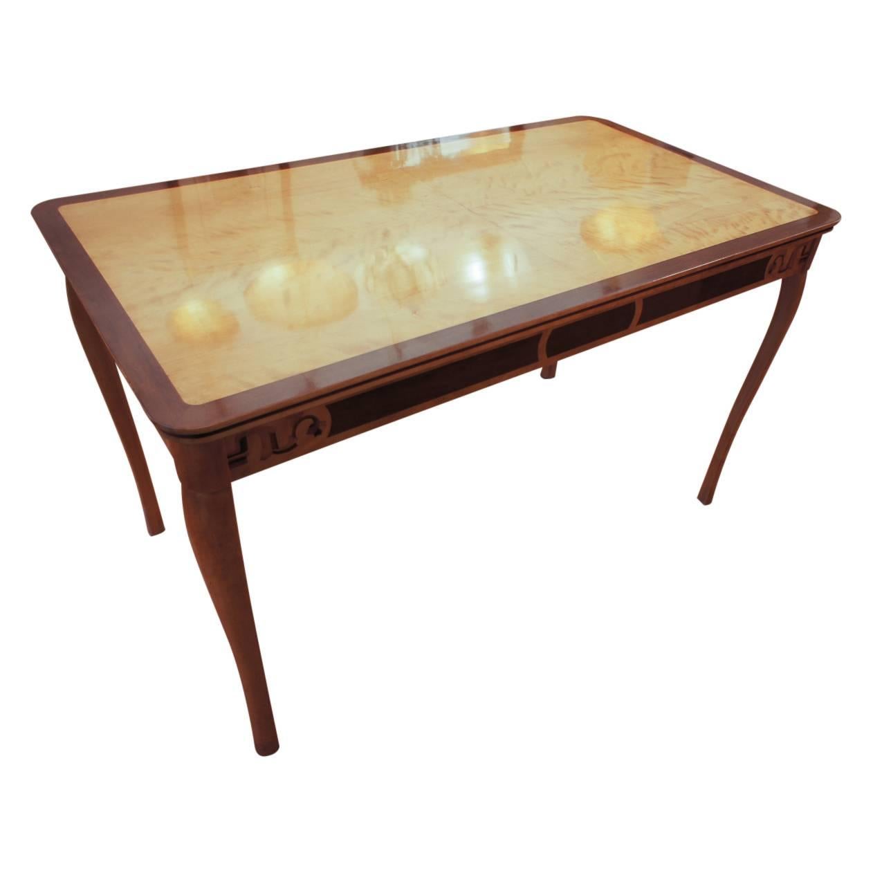 Art Deco 1920s Library/Dining Table Incorporating All the Woods of the Swedish Forest