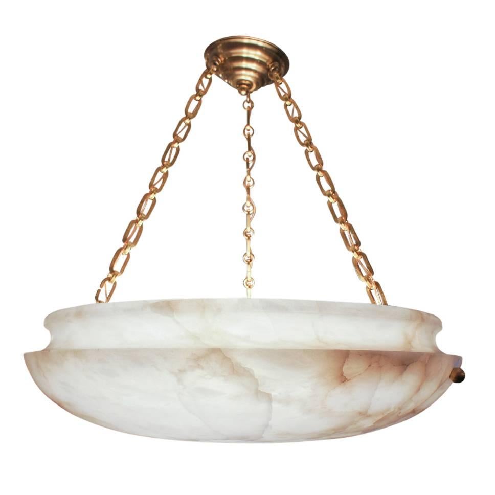 Hand-Carved Muted Yet Hard-Edged, This Alabaster from 1920s Sweden Rocks Shiny Brass Chains