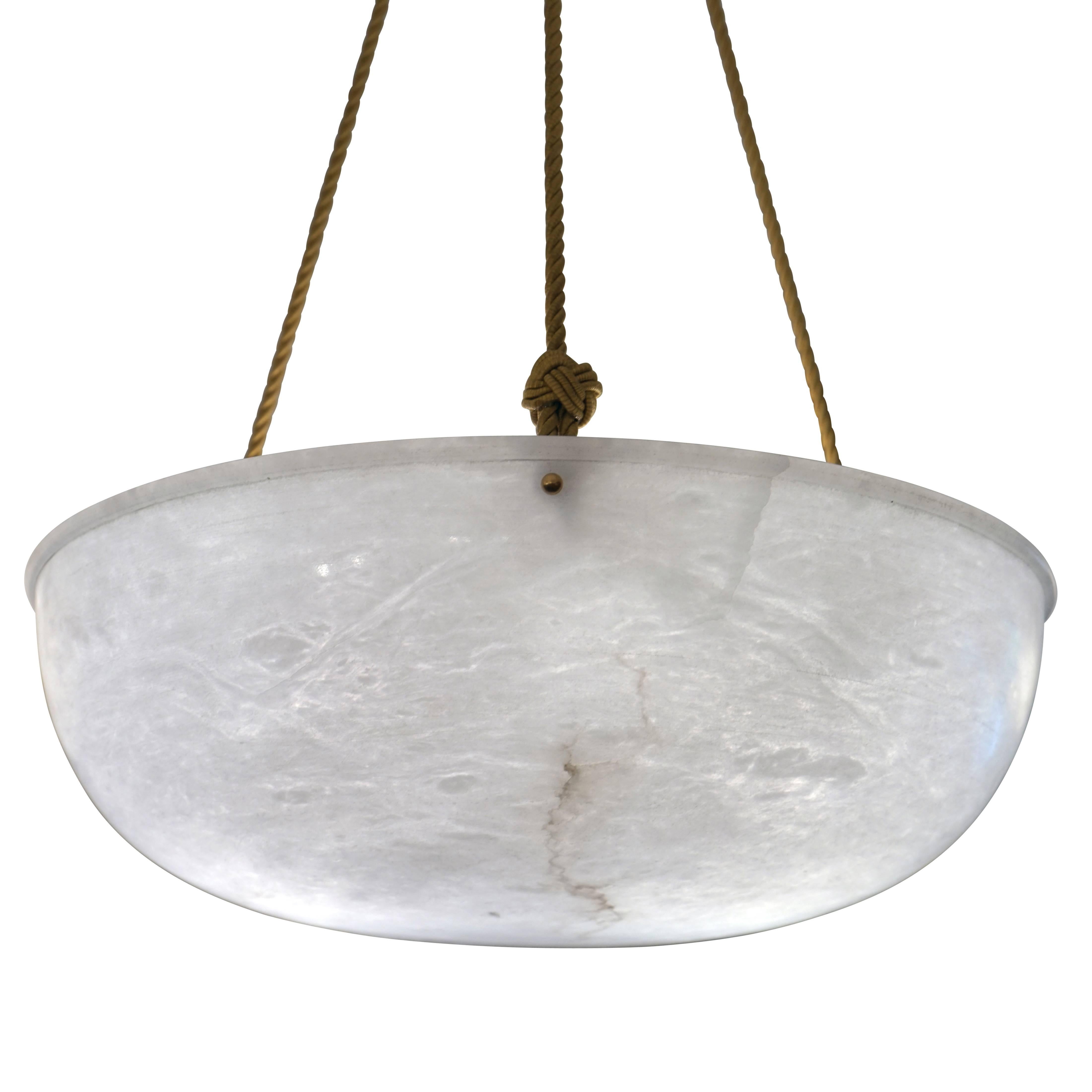 Snow White Jugendstil Alabaster Chandelier with Light Veining In Excellent Condition In New York, NY