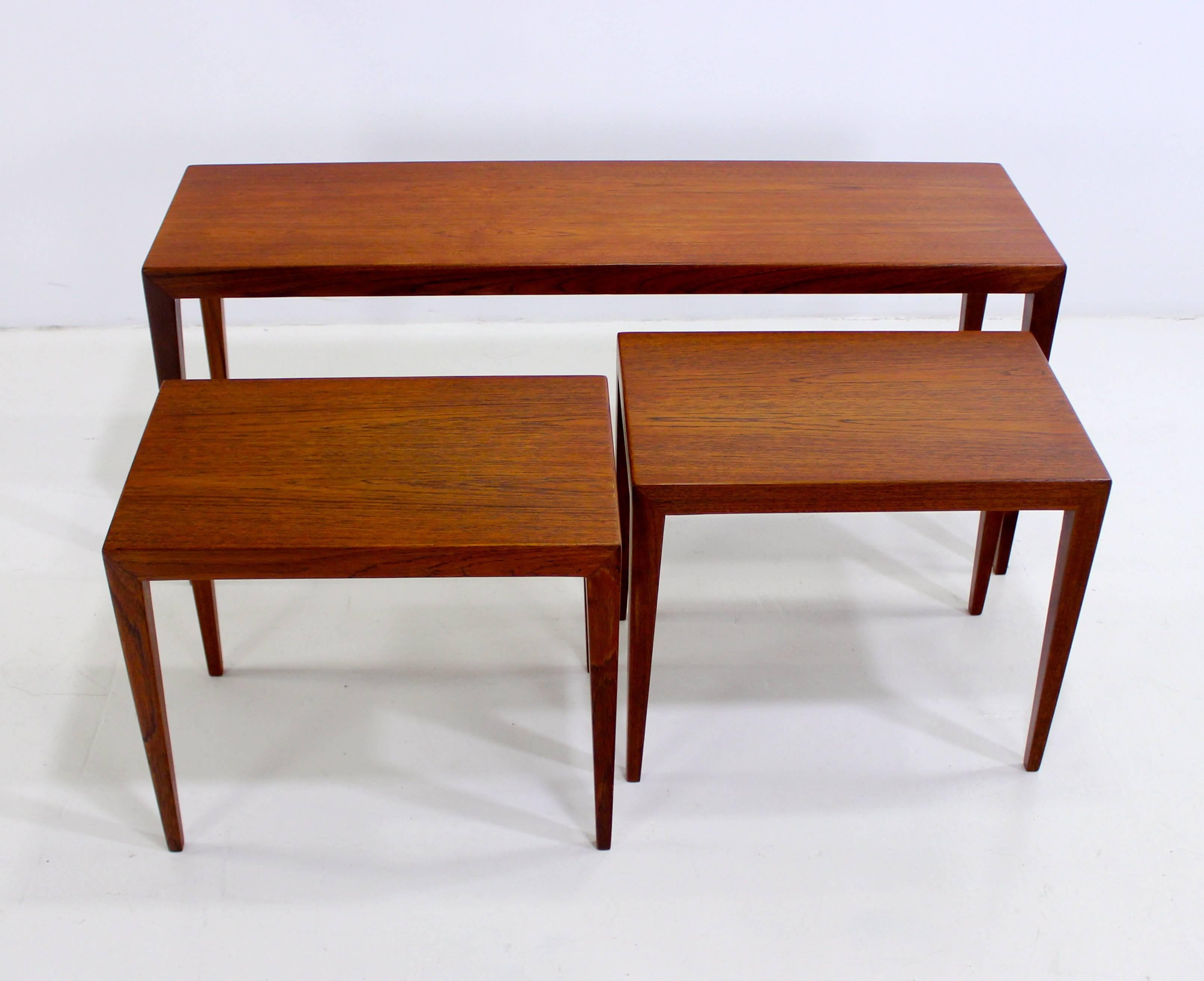 Scandinavian Modern Set of Three Danish Modern Teak Nesting Tables Designed by Severin Hansen For Sale