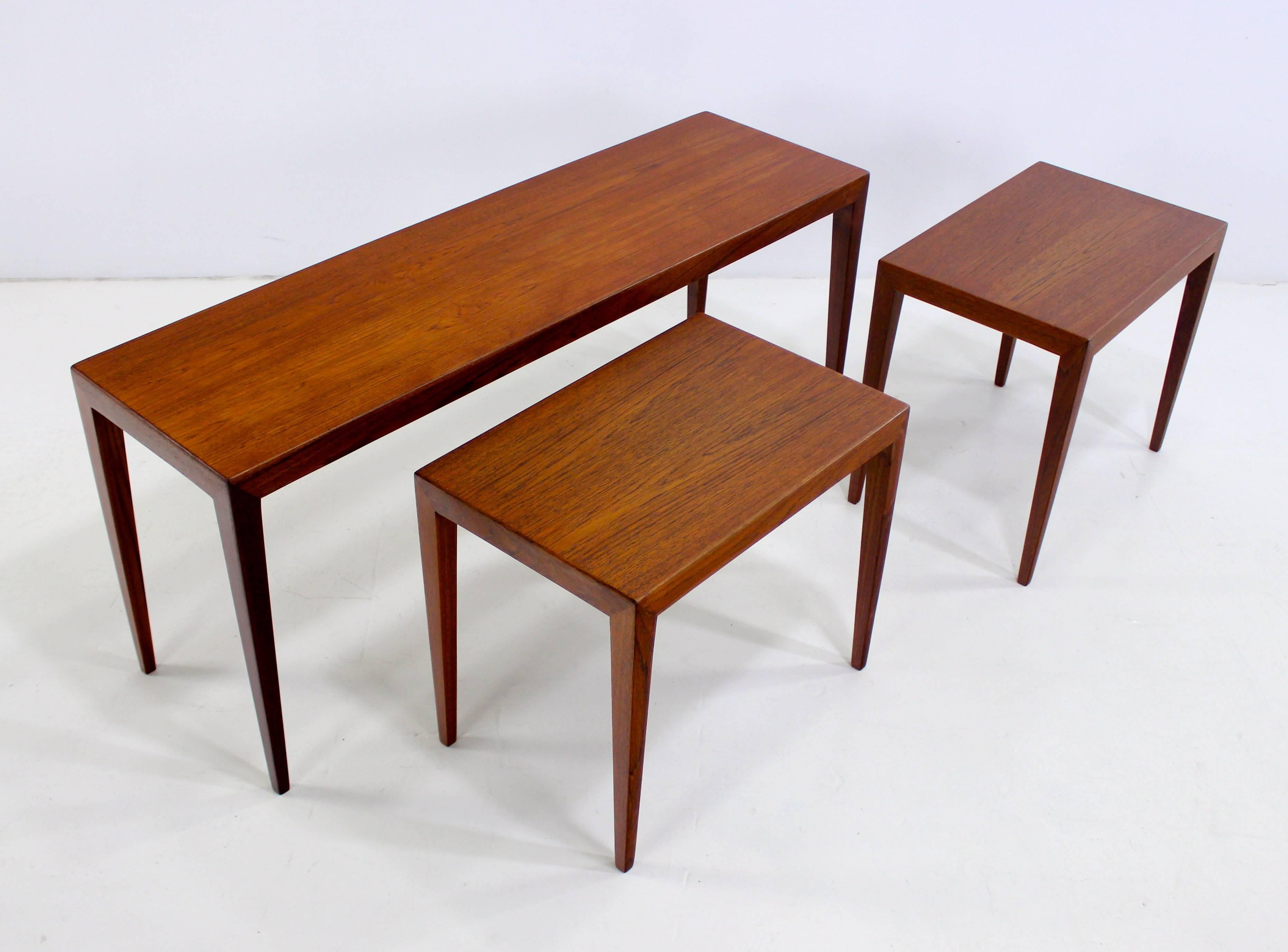 Set of Three Danish Modern Teak Nesting Tables Designed by Severin Hansen In Excellent Condition For Sale In Portland, OR