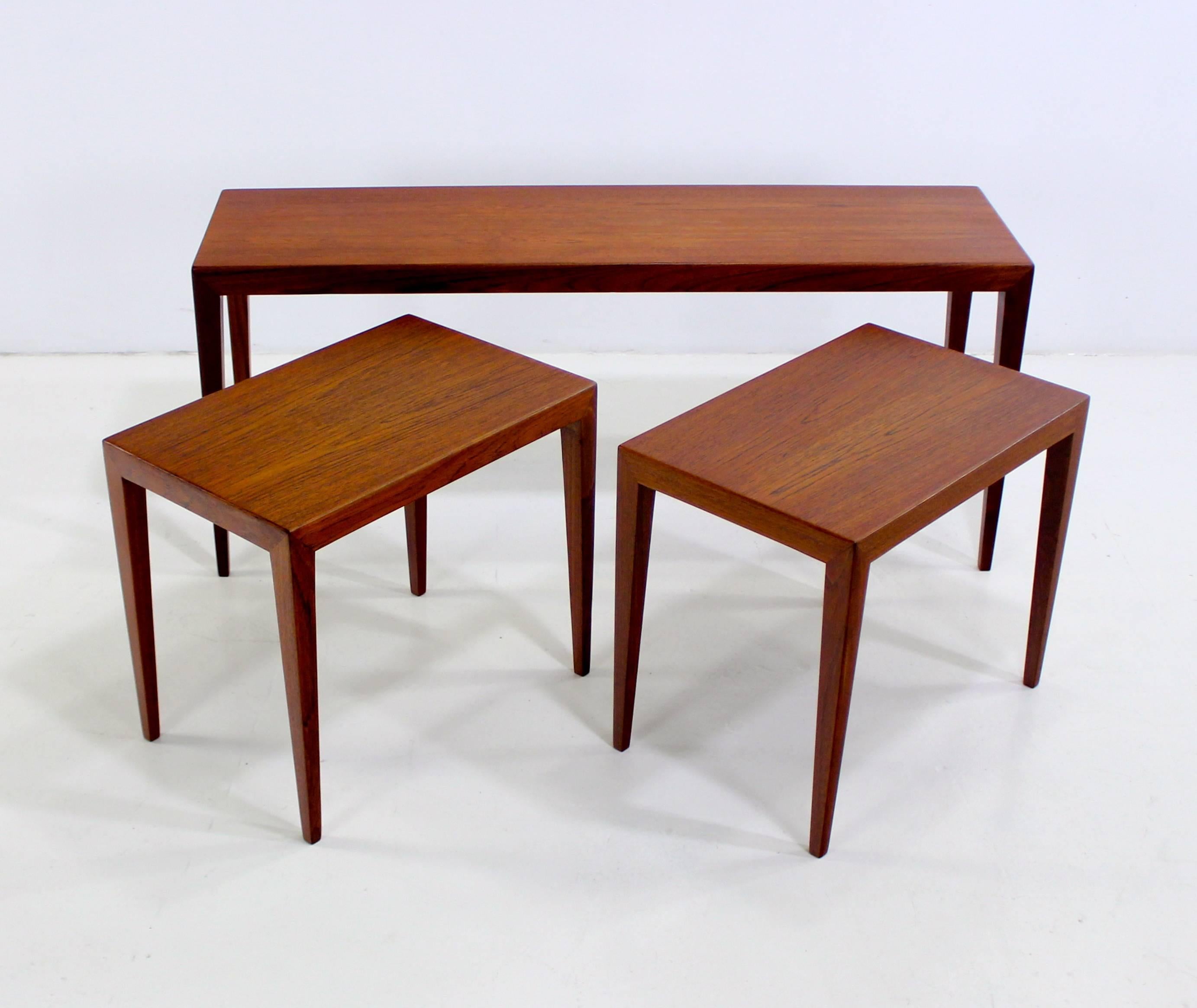 20th Century Set of Three Danish Modern Teak Nesting Tables Designed by Severin Hansen For Sale