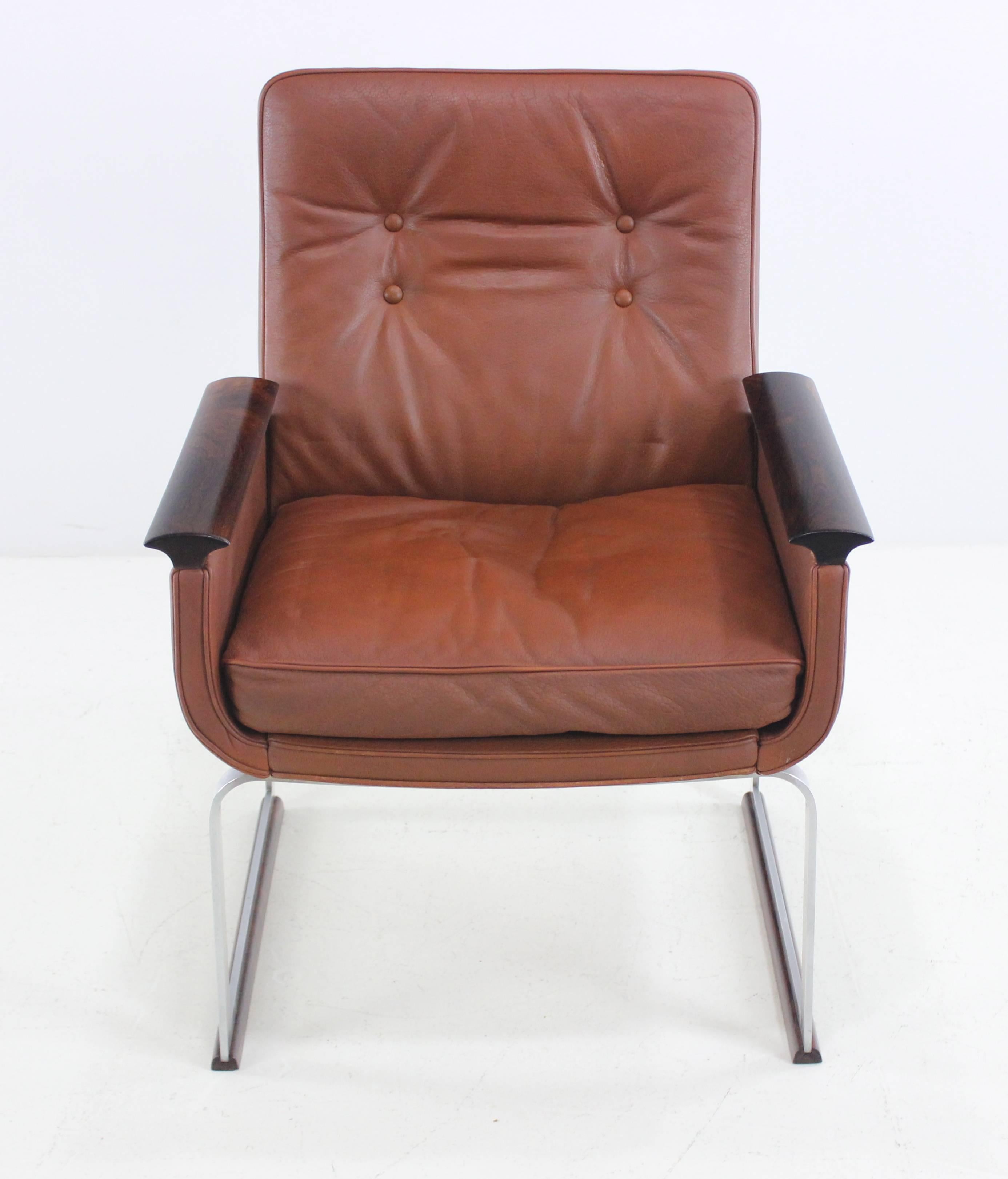 Scandinavian Modern Pair of Danish Modern Steel and Leather Armchairs by Vatne Mobler For Sale
