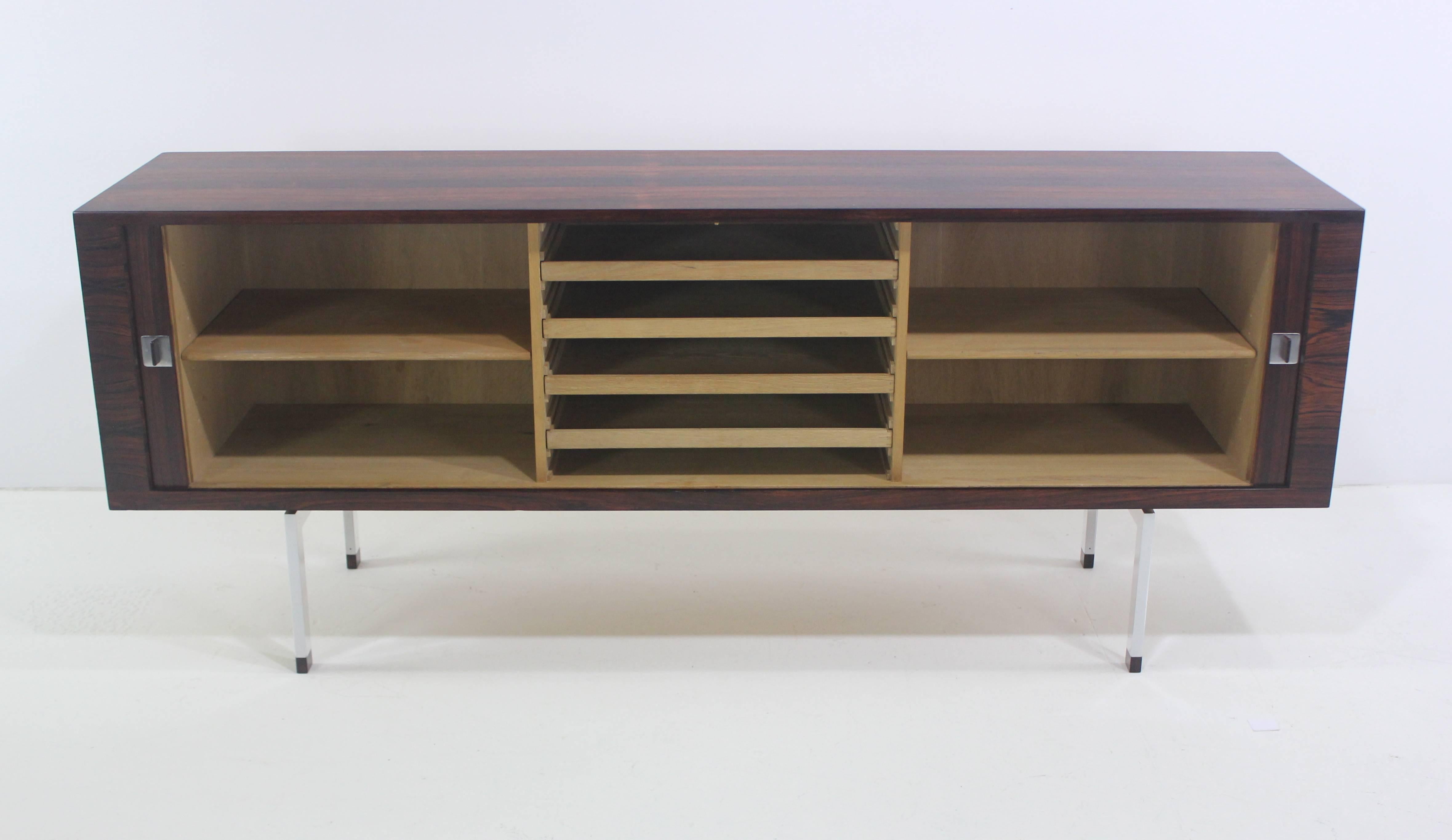 Scandinavian Modern Exceptional Danish Modern Rosewood Tambour Door Credenza Designed by Hans Wegner For Sale