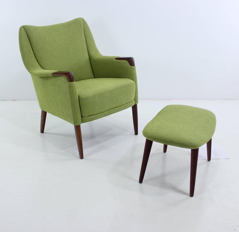Stylish Danish Modern Armchair and Ottoman with Teak Accents For Sale at 1stDibs