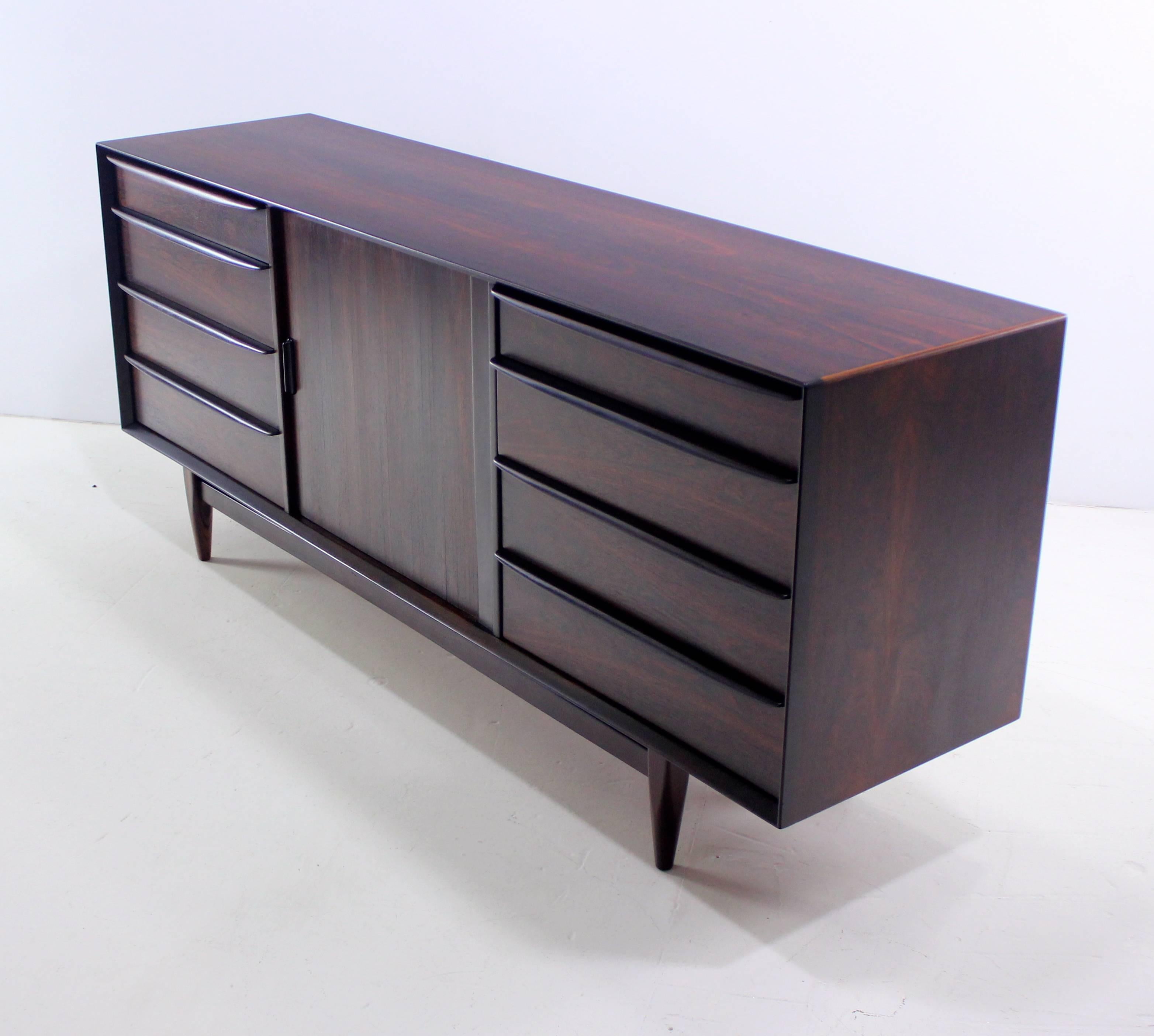 Scandinavian Modern Danish Modern Rosewood Dresser or Credenza with Tambour Doors by Falster For Sale