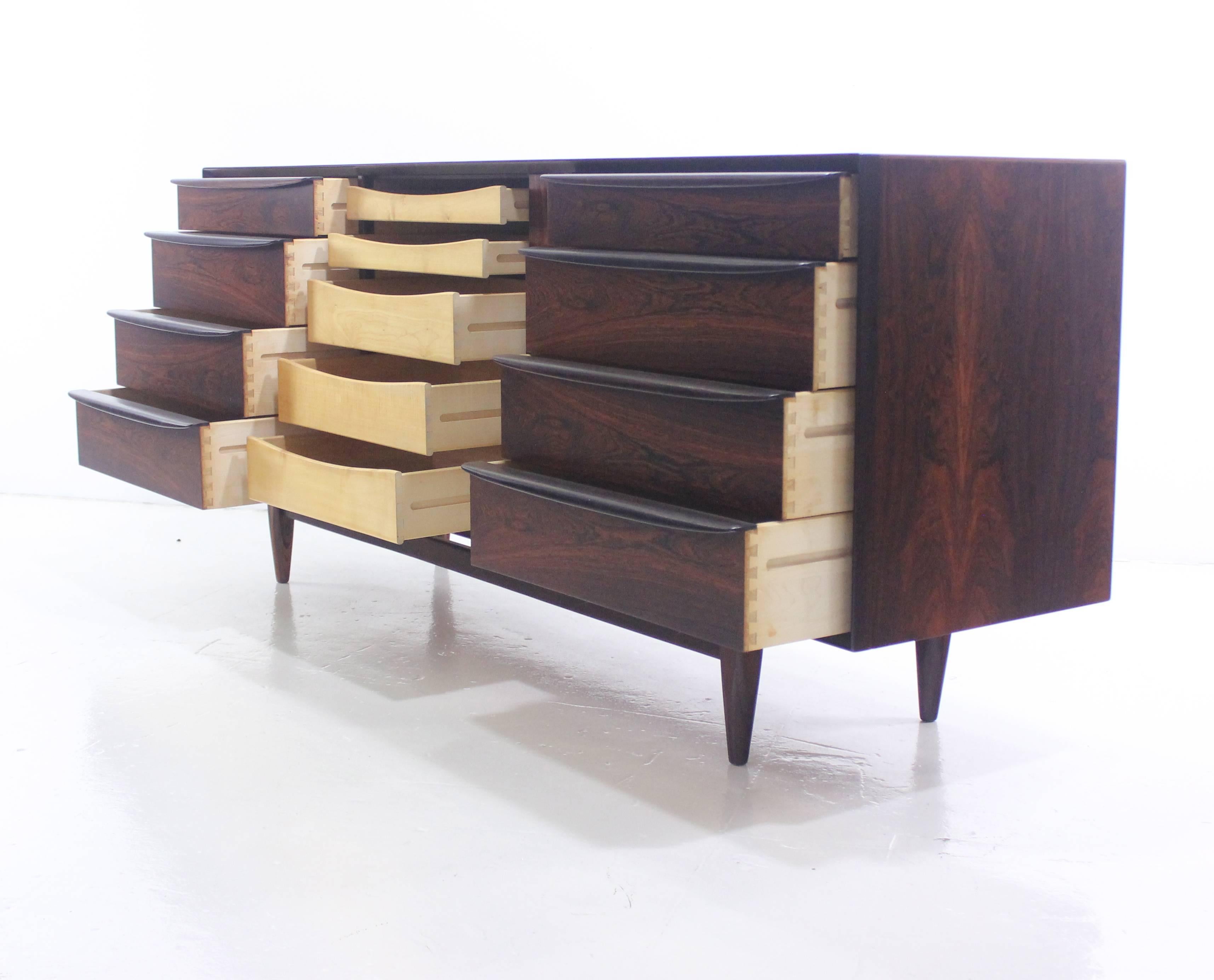 Danish Modern Rosewood Dresser or Credenza with Tambour Doors by Falster For Sale 1