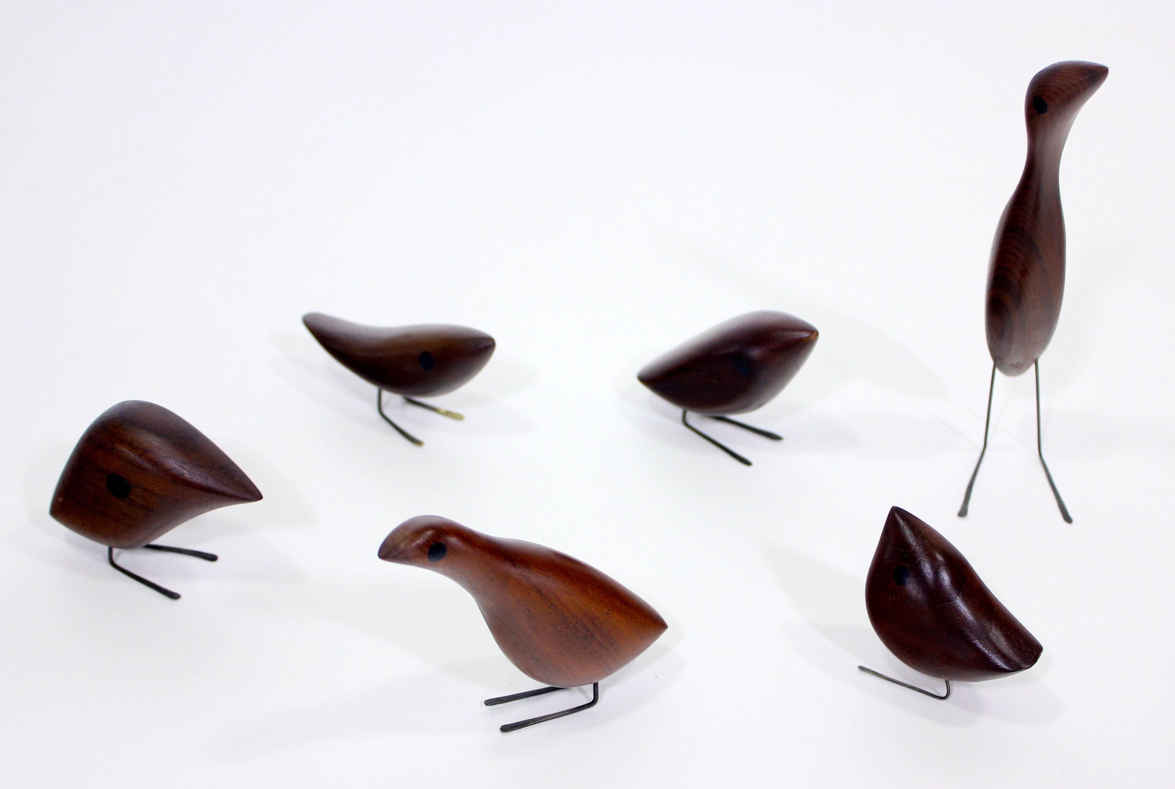 Six small birds by Jacob Herman.
Teak and wire.
Varying shapes and sizes.
Matchless quality and price.
Low freight and quick ship.
 