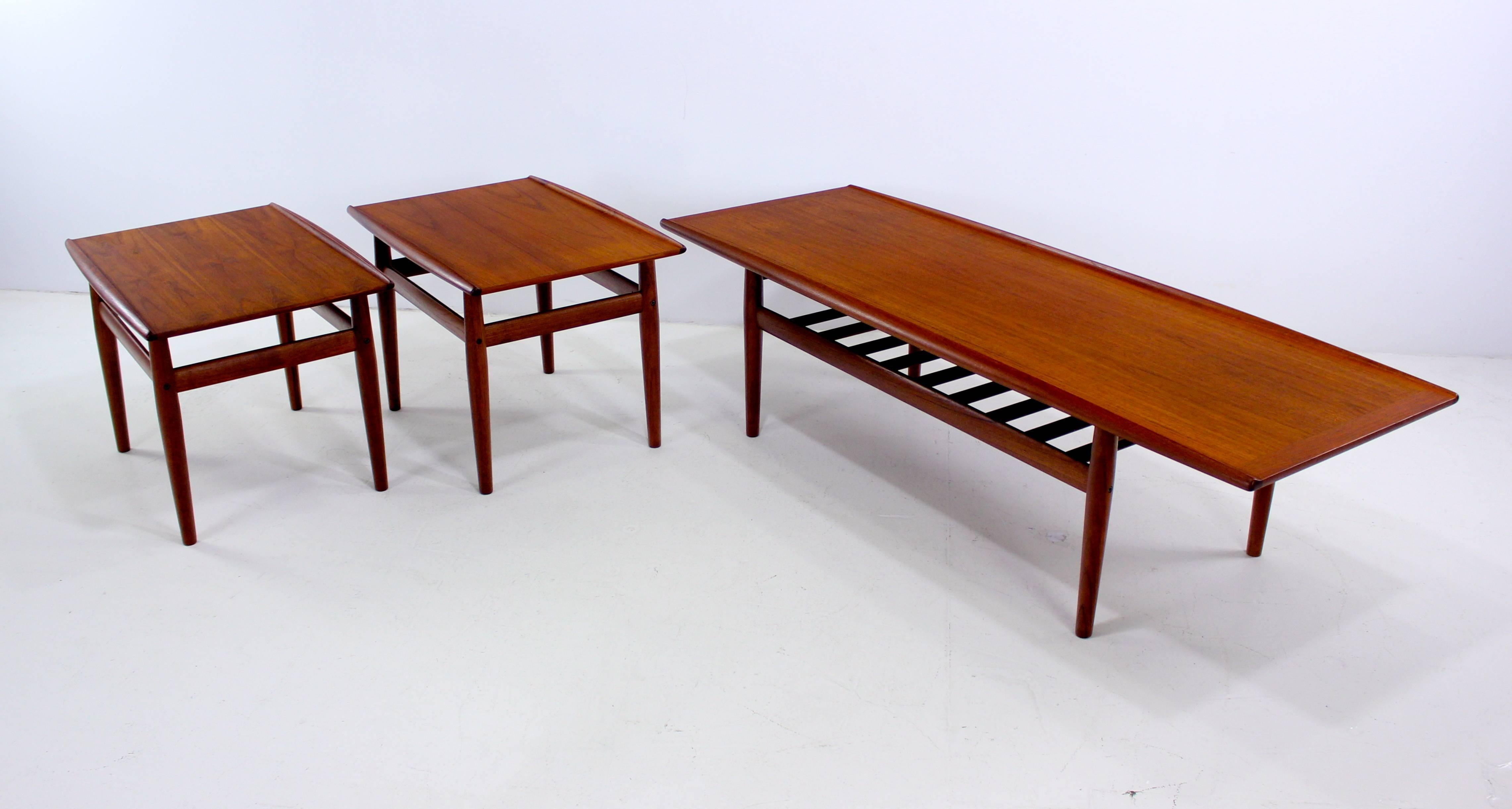 Scandinavian Modern Three-Piece Solid Teak Danish Modern Tables Designed by Grete Jalk For Sale