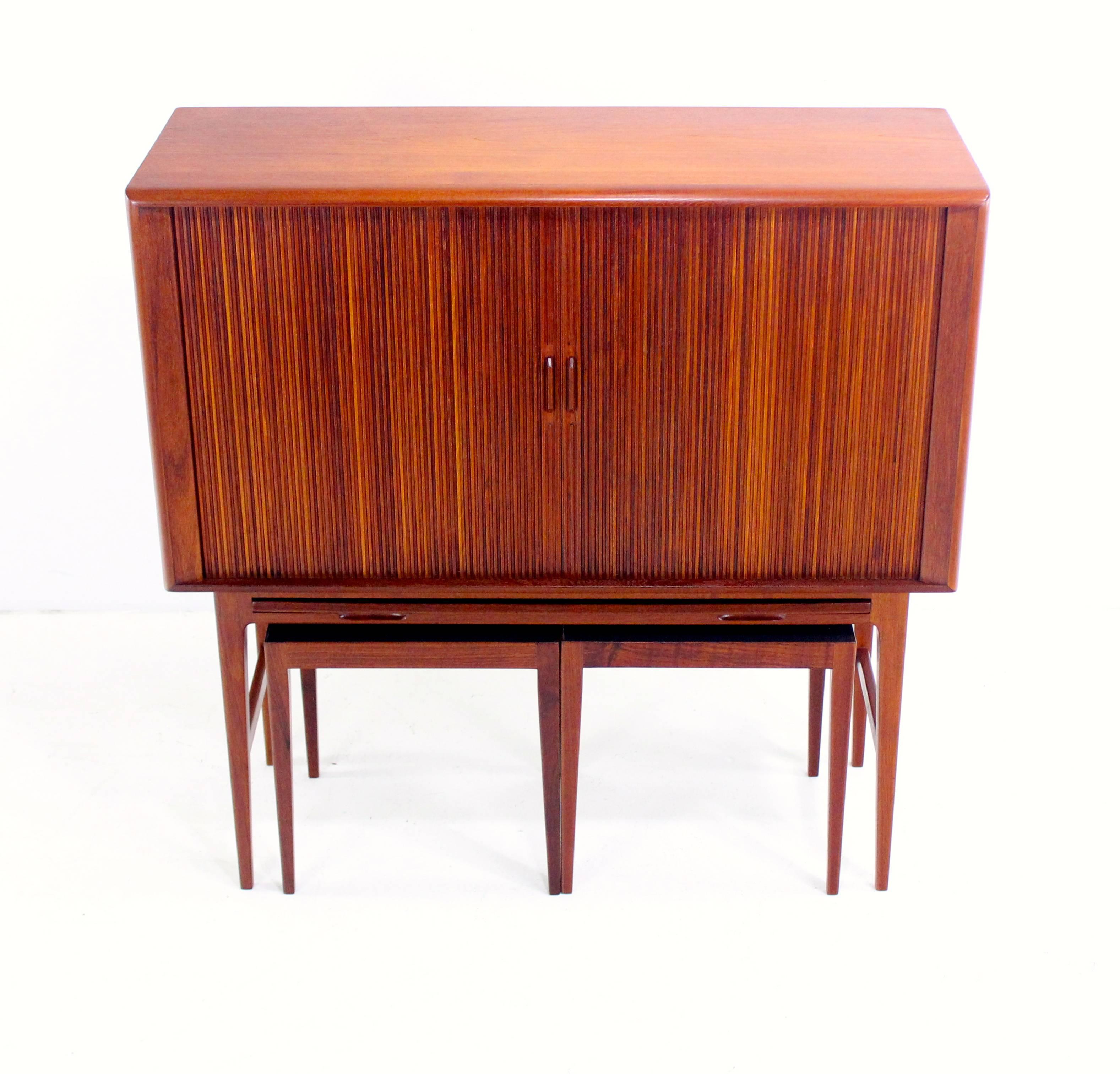 20th Century Exceptional Danish Modern Teak Bar Cabinet with Tambour Doors by Kurt Ostervig For Sale