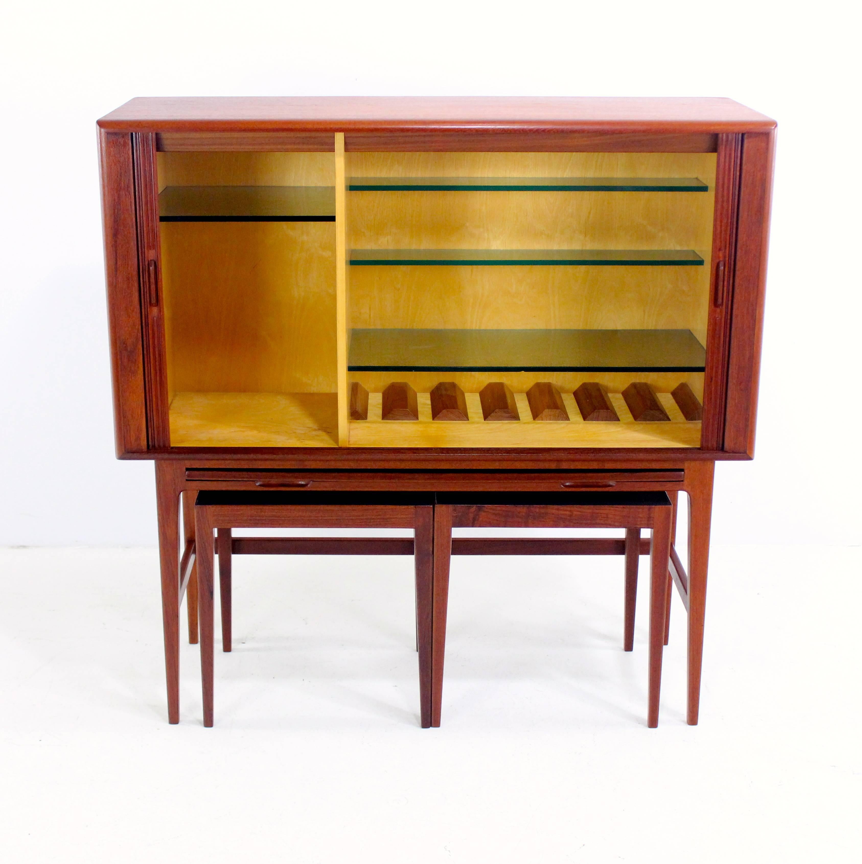 Exceptional Danish Modern Teak Bar Cabinet with Tambour Doors by Kurt Ostervig For Sale 1
